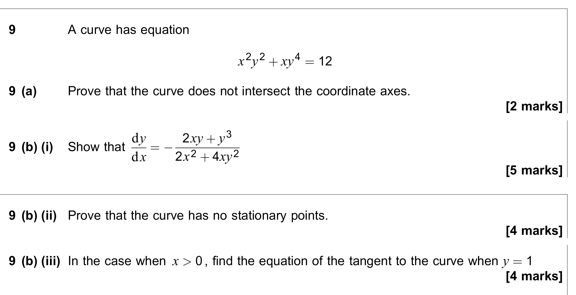 Question 9 — Differentiation — AQA June 2019
