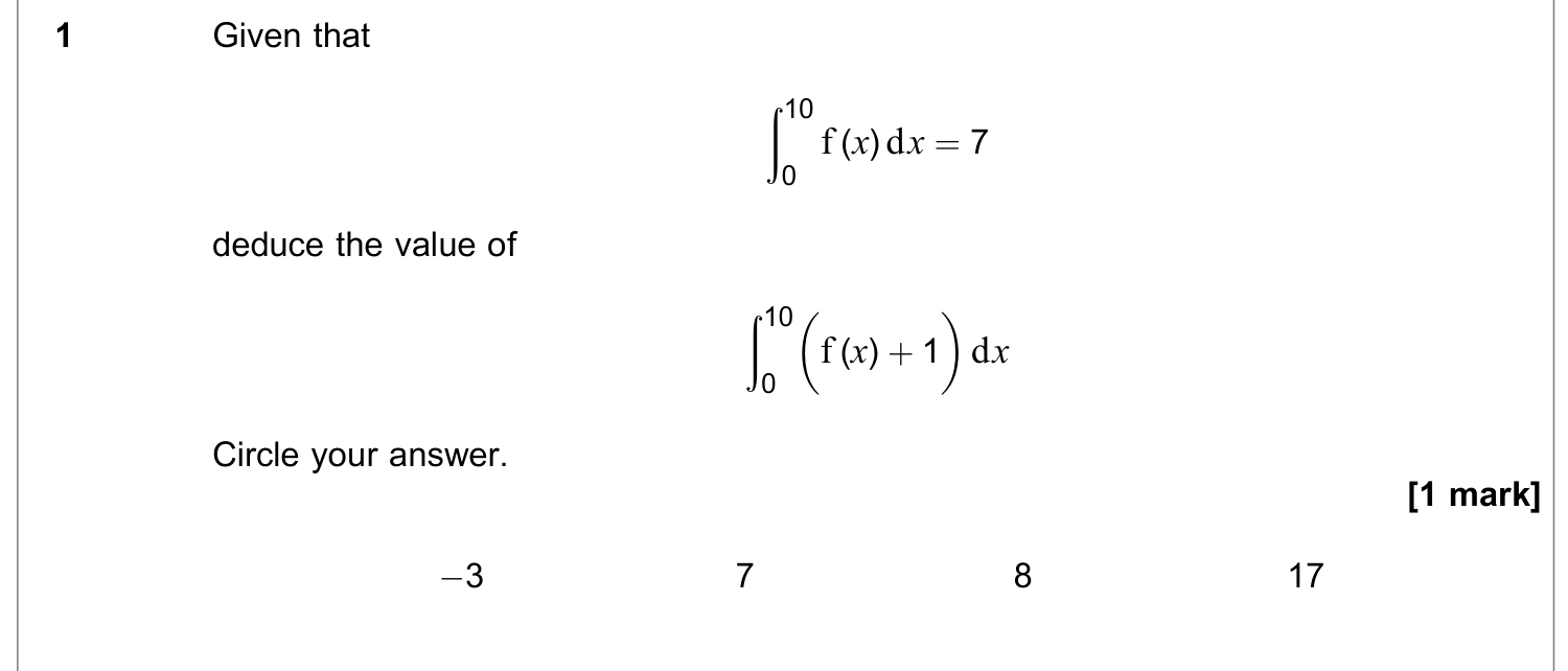 Question 1 — Integration — AQA June 2020