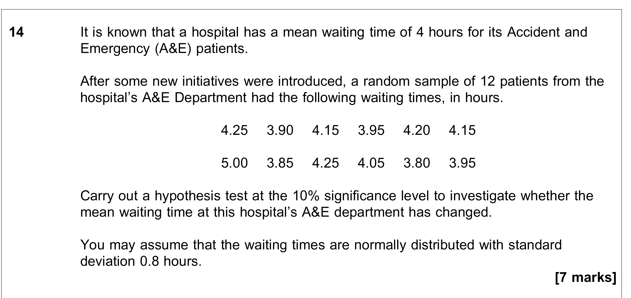 Question 14 — Hypothesis Testing — AQA June 2020