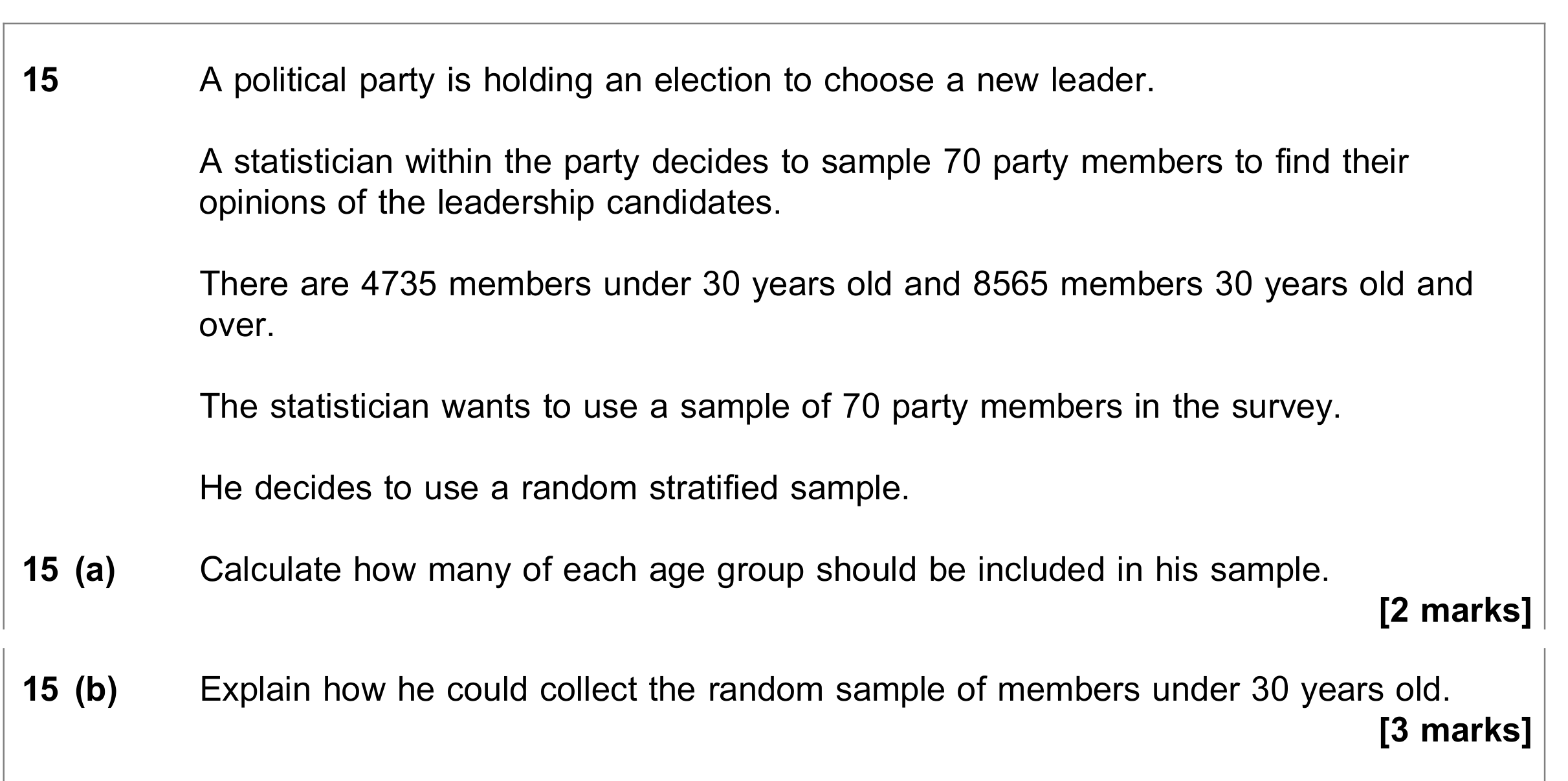 Question 15 — Sampling — AQA June 2020
