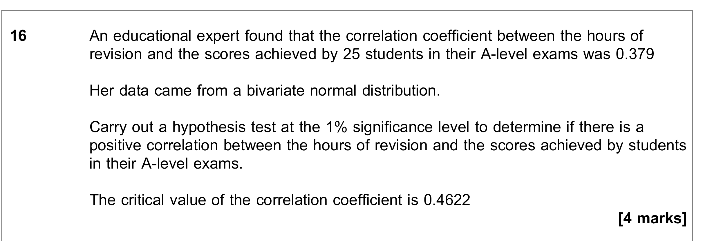 Question 16 — Hypothesis Testing — AQA June 2020