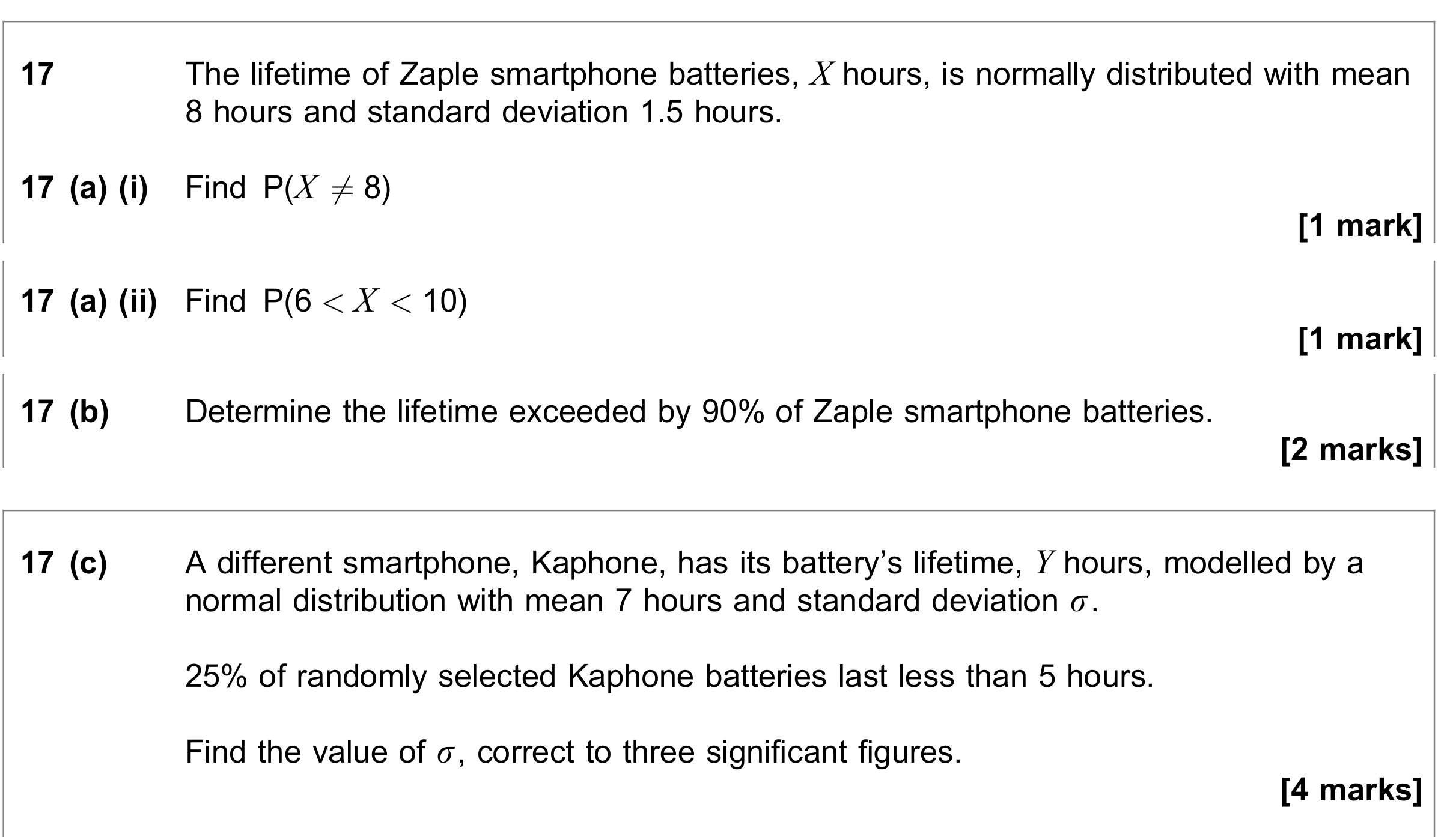 Question 17 — Normal Distribution — AQA June 2020