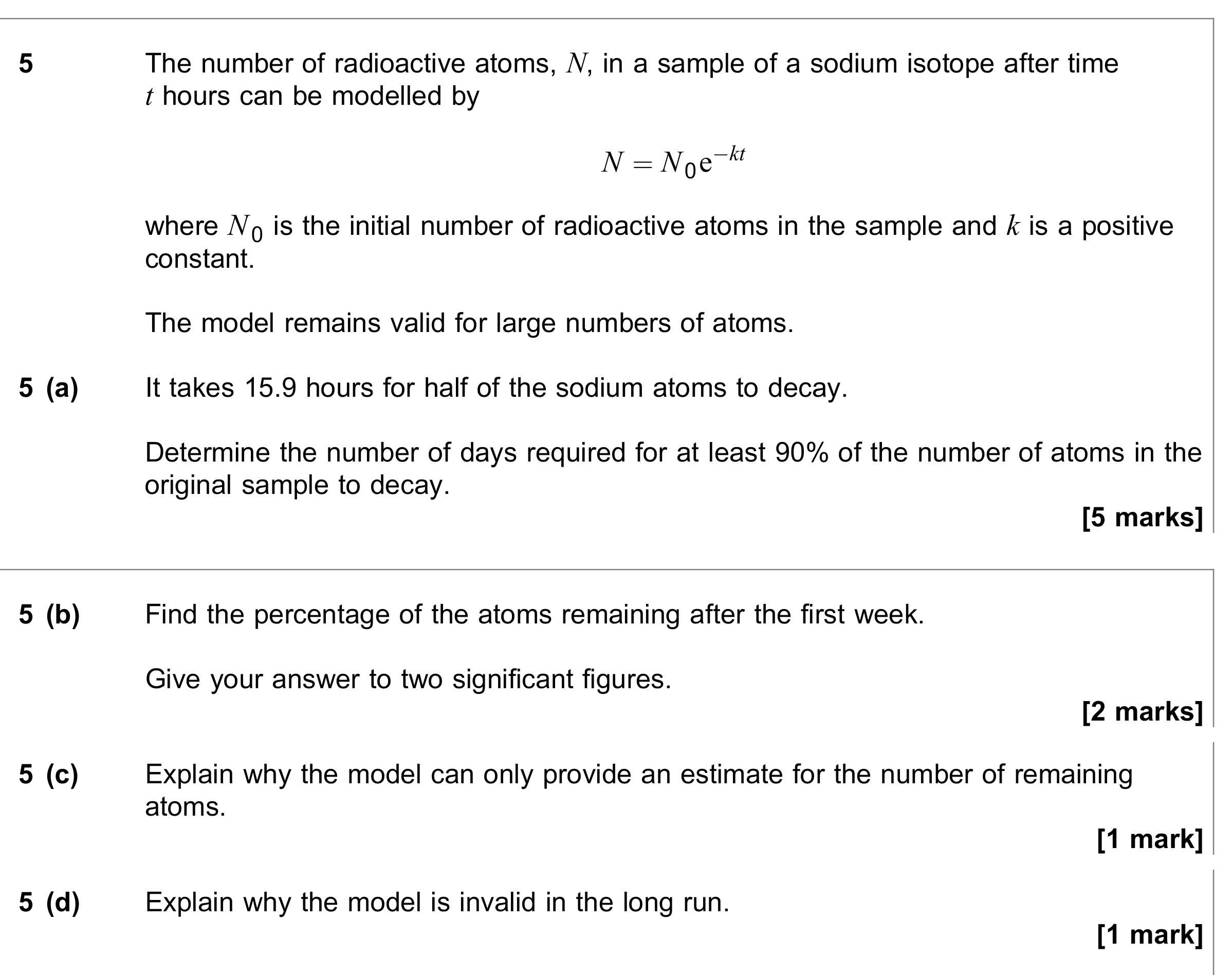 Question 5 — Exponentials — AQA June 2020
