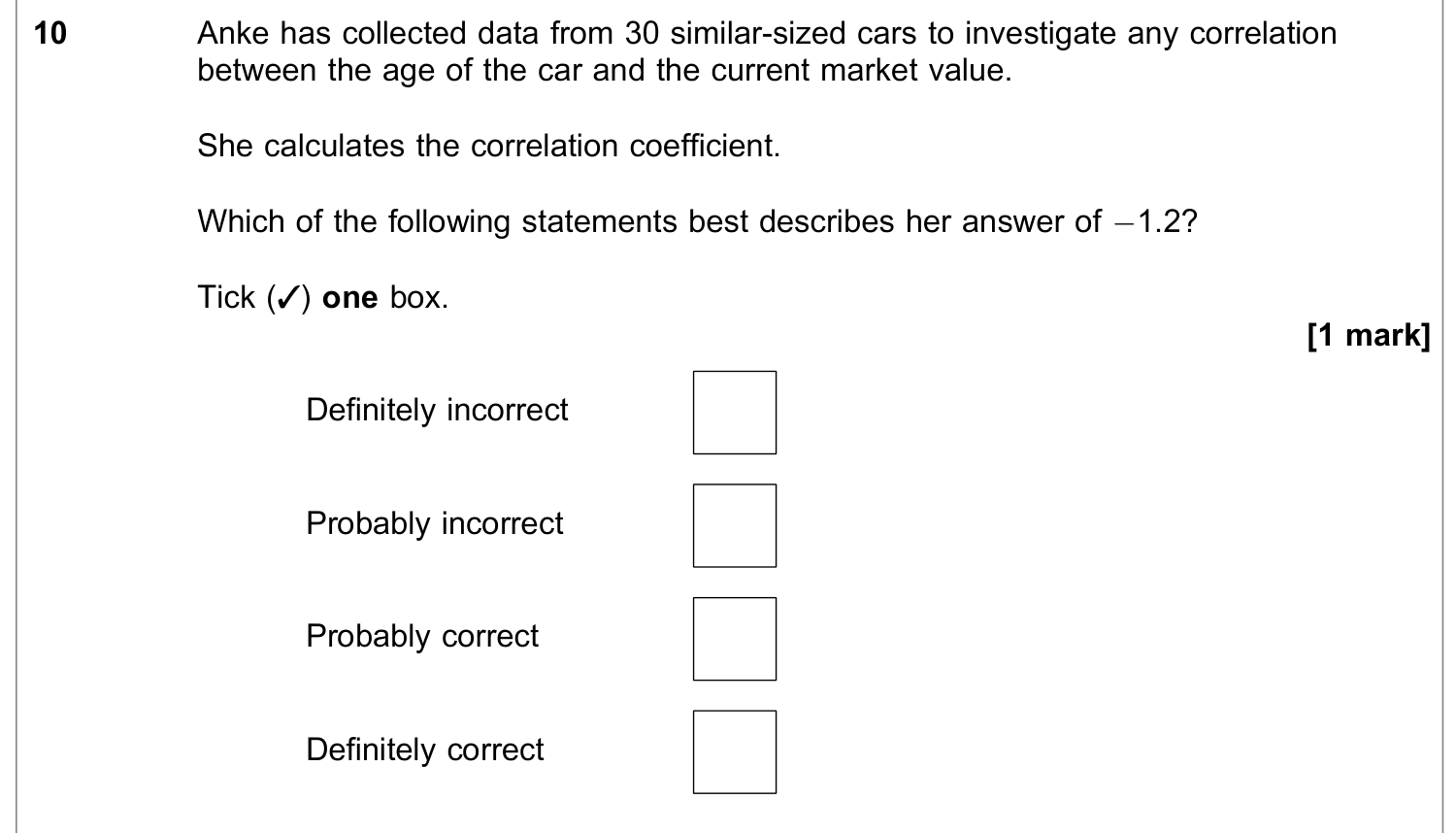 Question 10 — Correlation — AQA June 2021