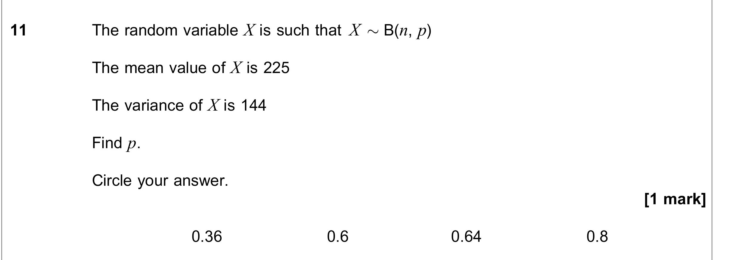 Question 11 — Binomial Distribution — AQA June 2021