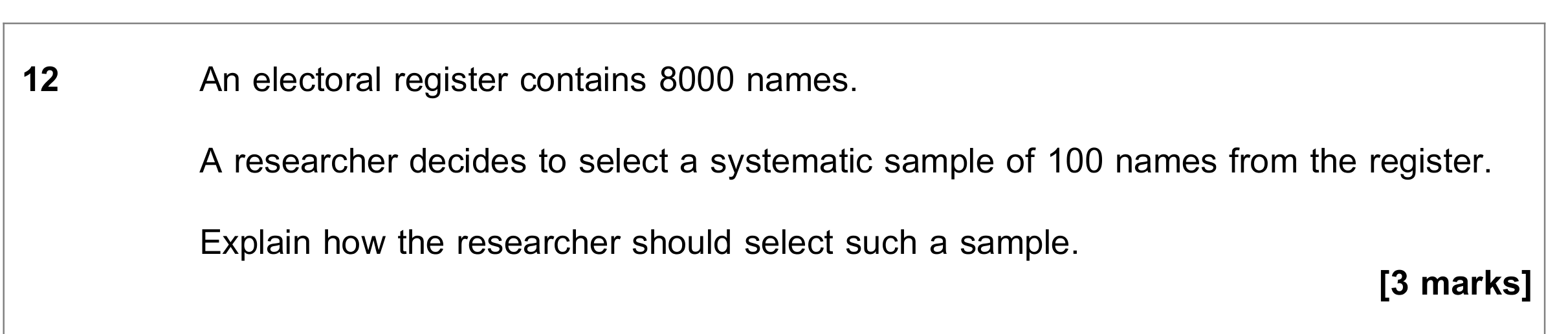 Question 12 — Sampling — AQA June 2021