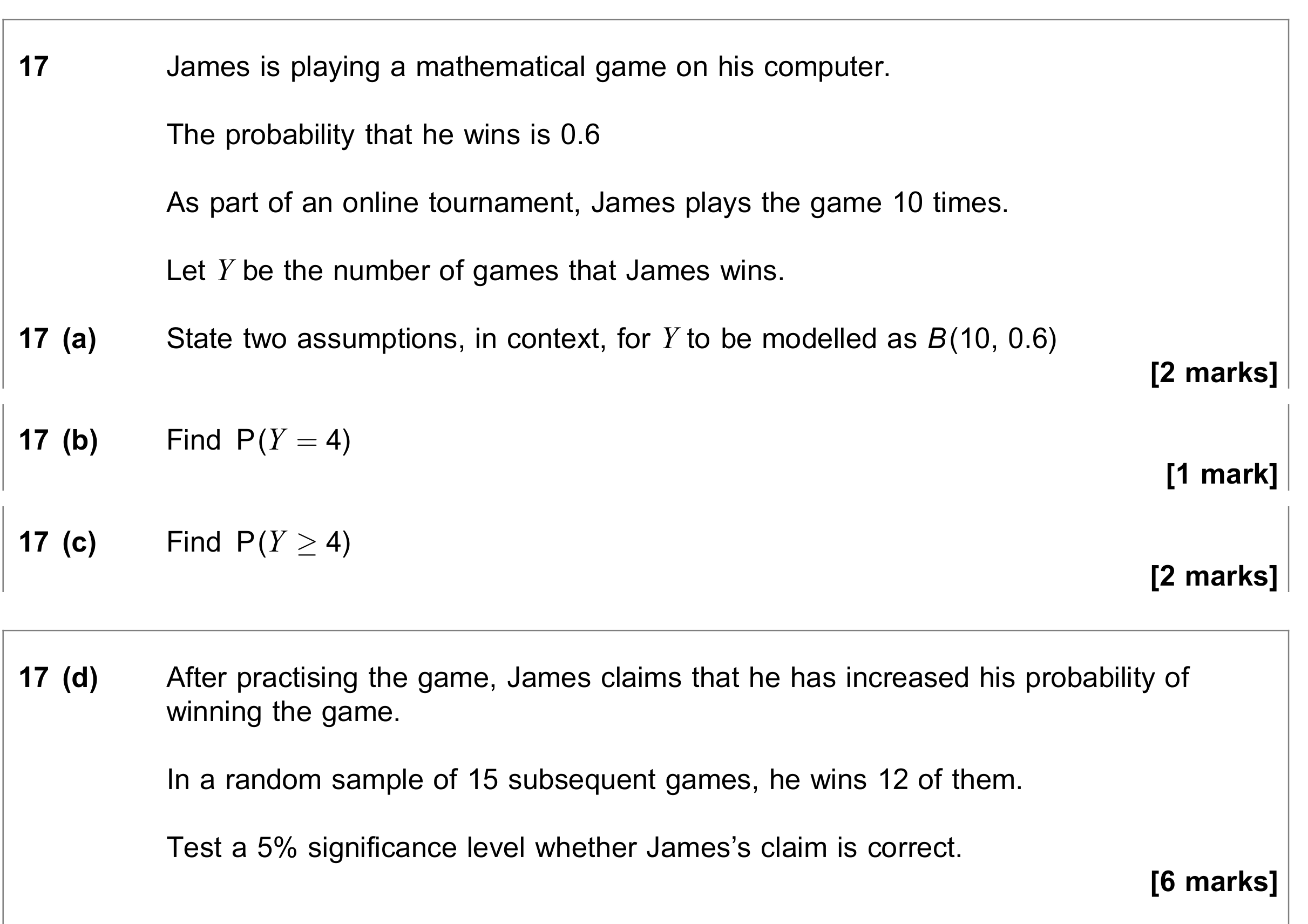 Question 17 — Binomial Distribution — AQA June 2021