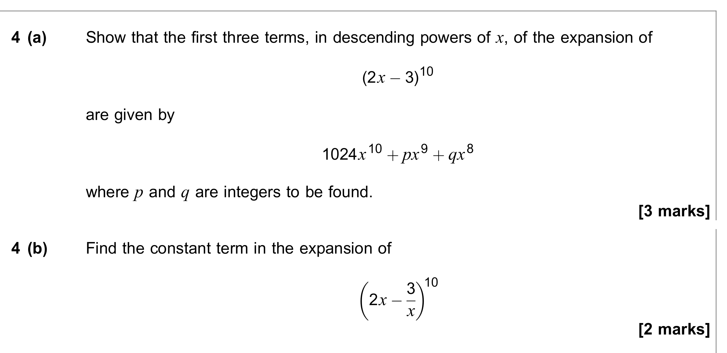 Question 4 — Binomial Expansion — AQA June 2021