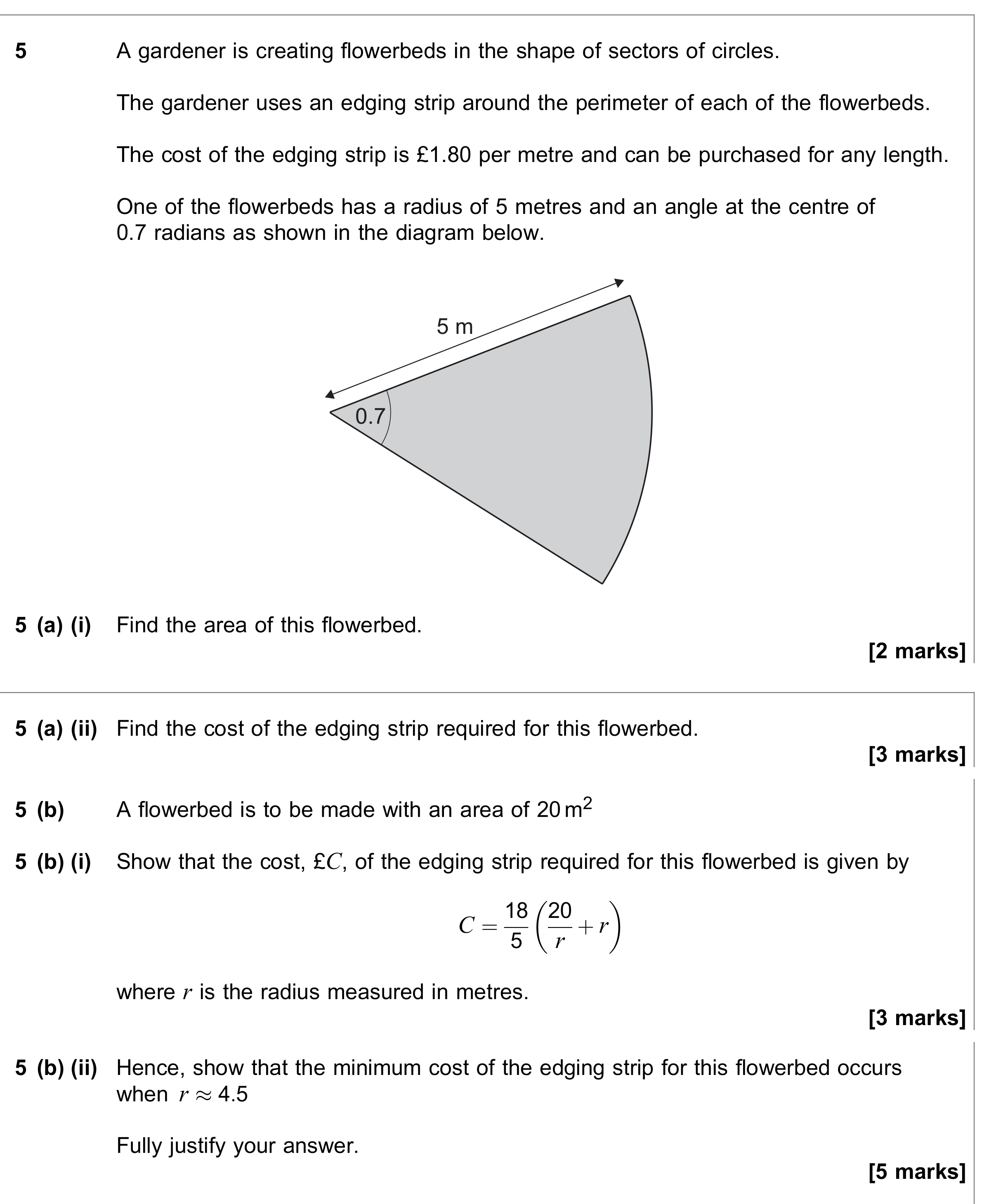 Question 5 — Arc Length, Sectors and Segments, Differentiation — AQA June 2021