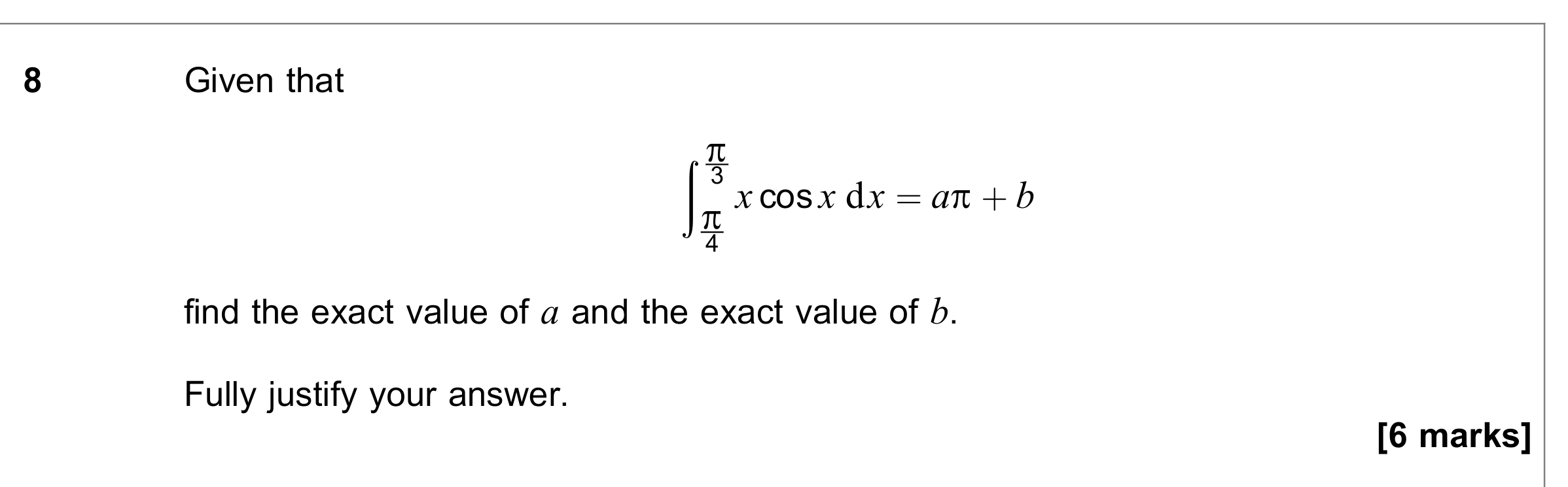 Question 8 — Integration — AQA June 2021