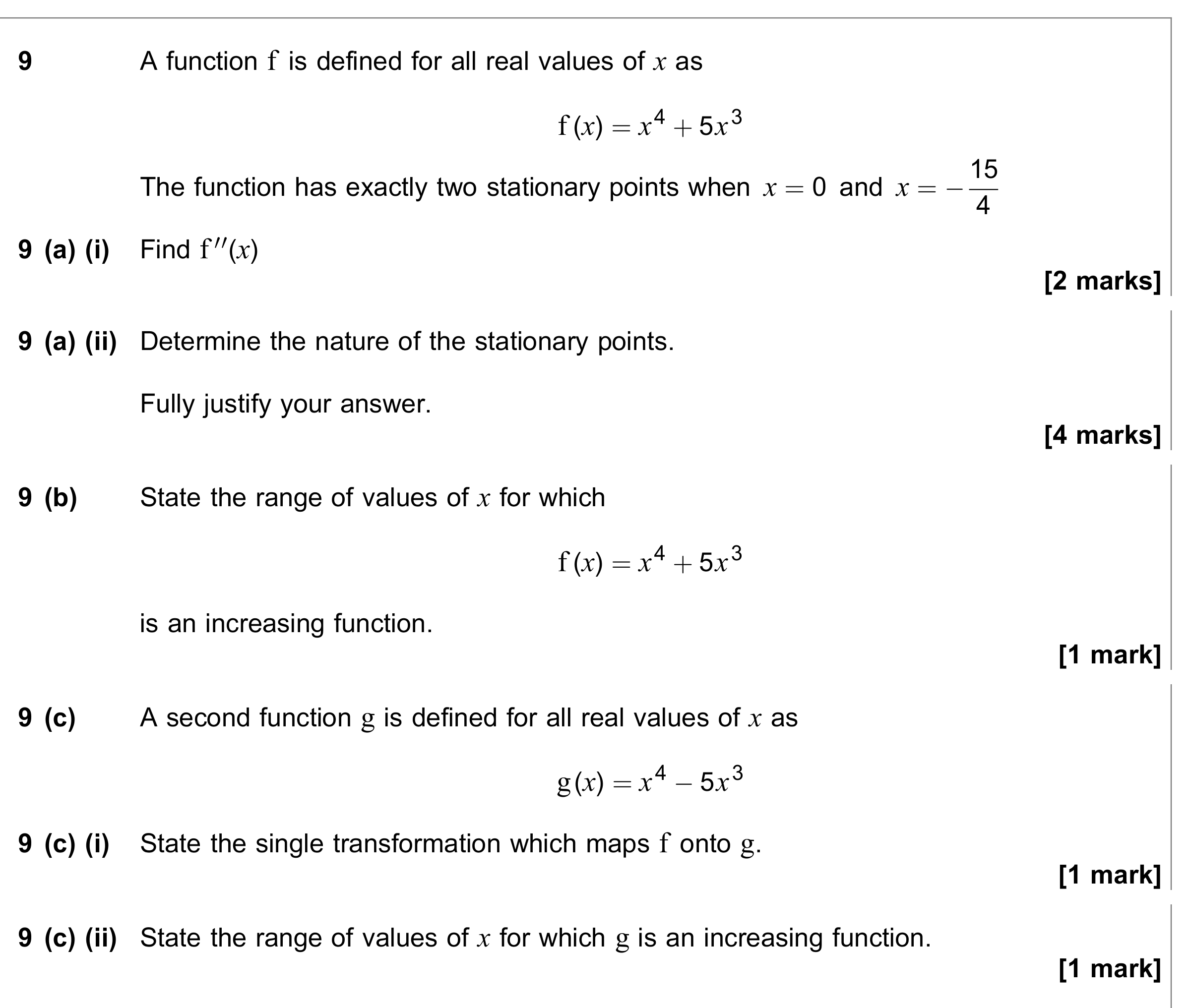 Question 9 — Differentiation, Functions — AQA June 2021