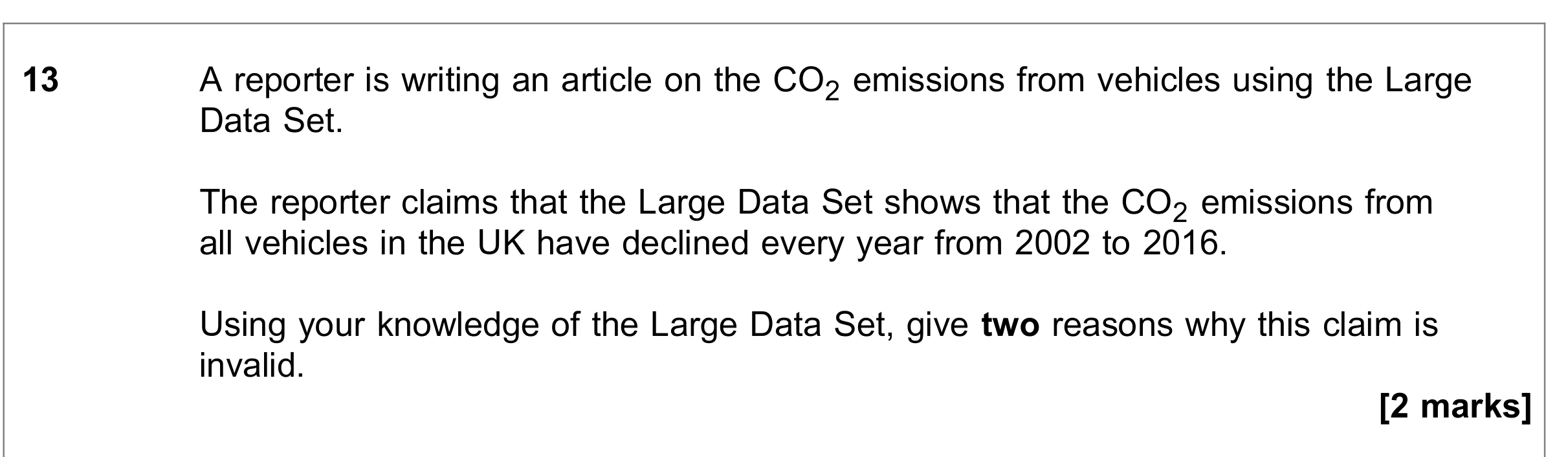 Question 13 — Large Data Set — AQA June 2022