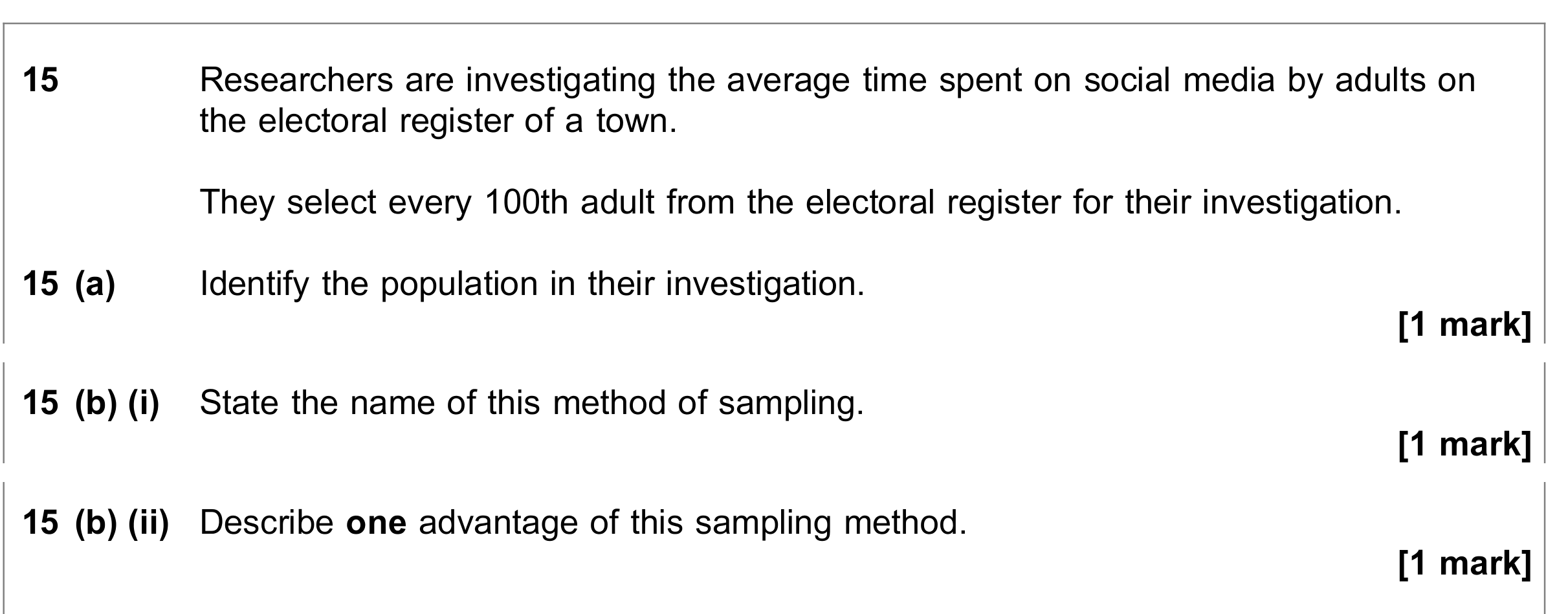 Question 15 — Sampling — AQA June 2022