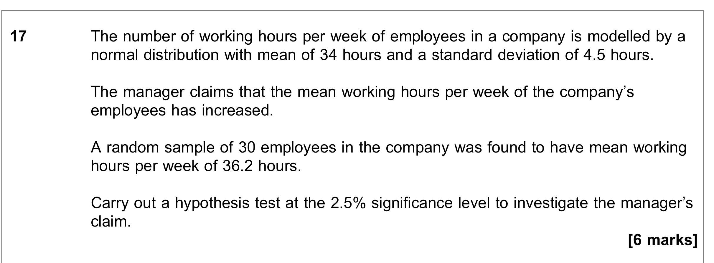 Question 17 — Hypothesis Testing — AQA June 2022