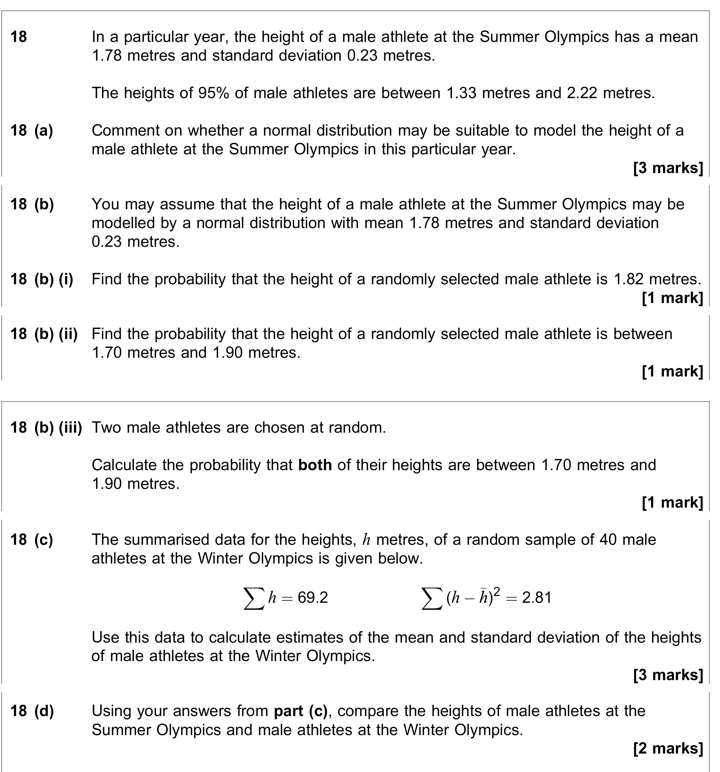 Question 18 — Normal Distribution, Mean, Variance and Standard Deviation — AQA June 2022