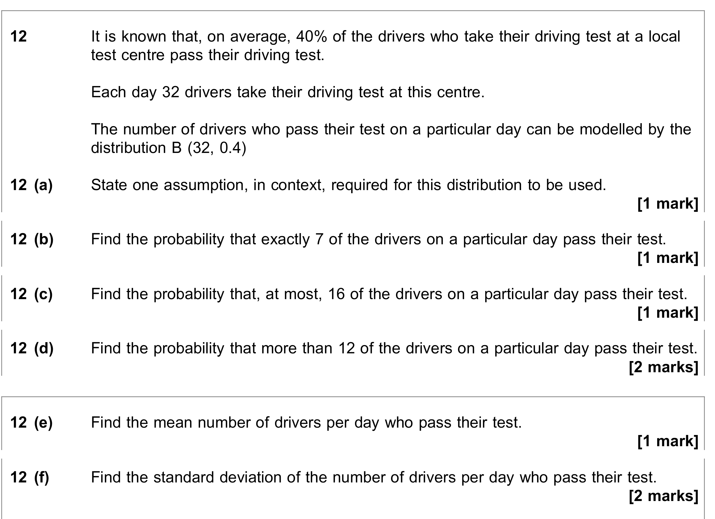 Question 12 — Binomial Distribution — AQA June 2023
