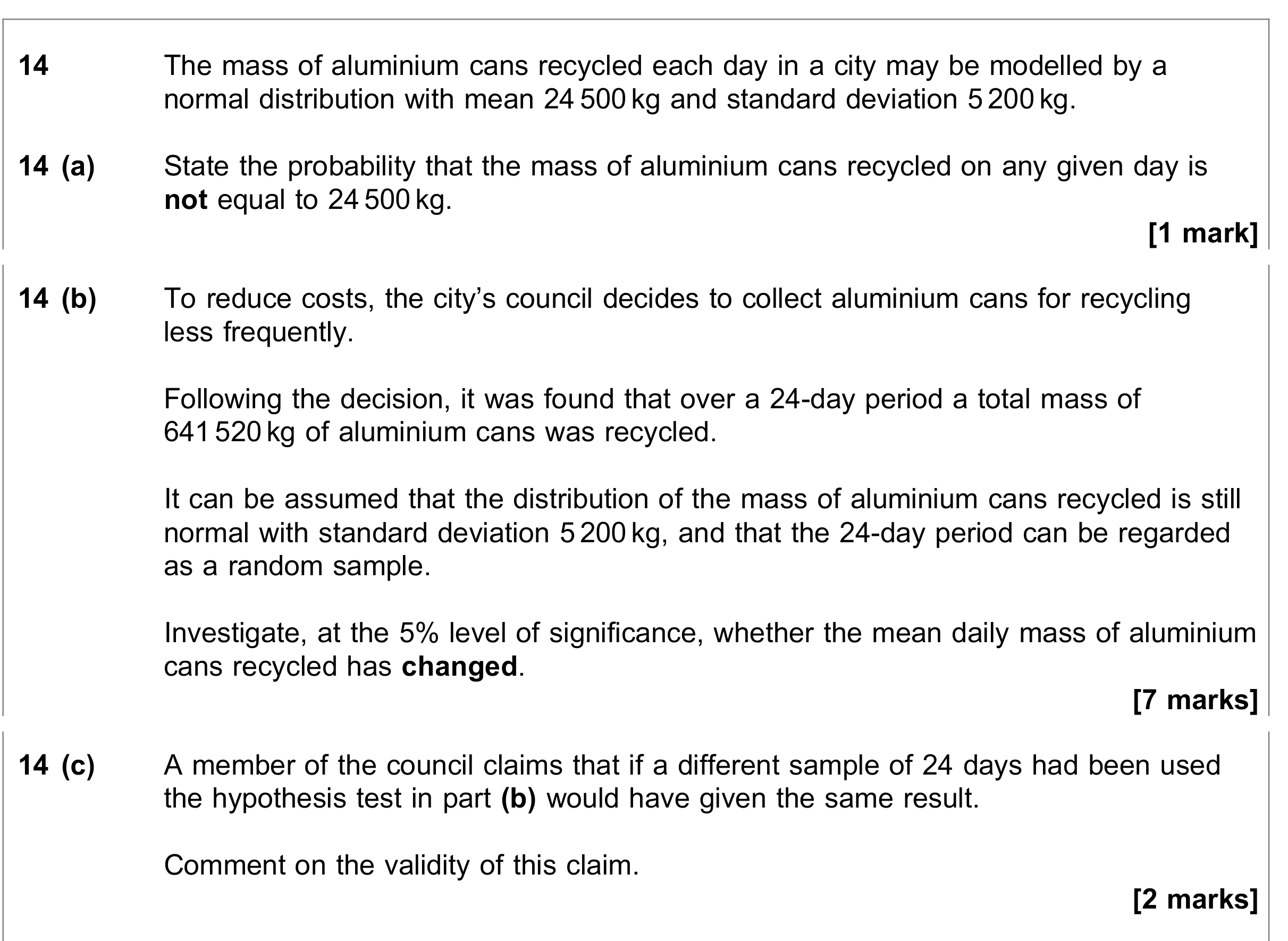 Question 14 — Hypothesis Testing — AQA June 2023