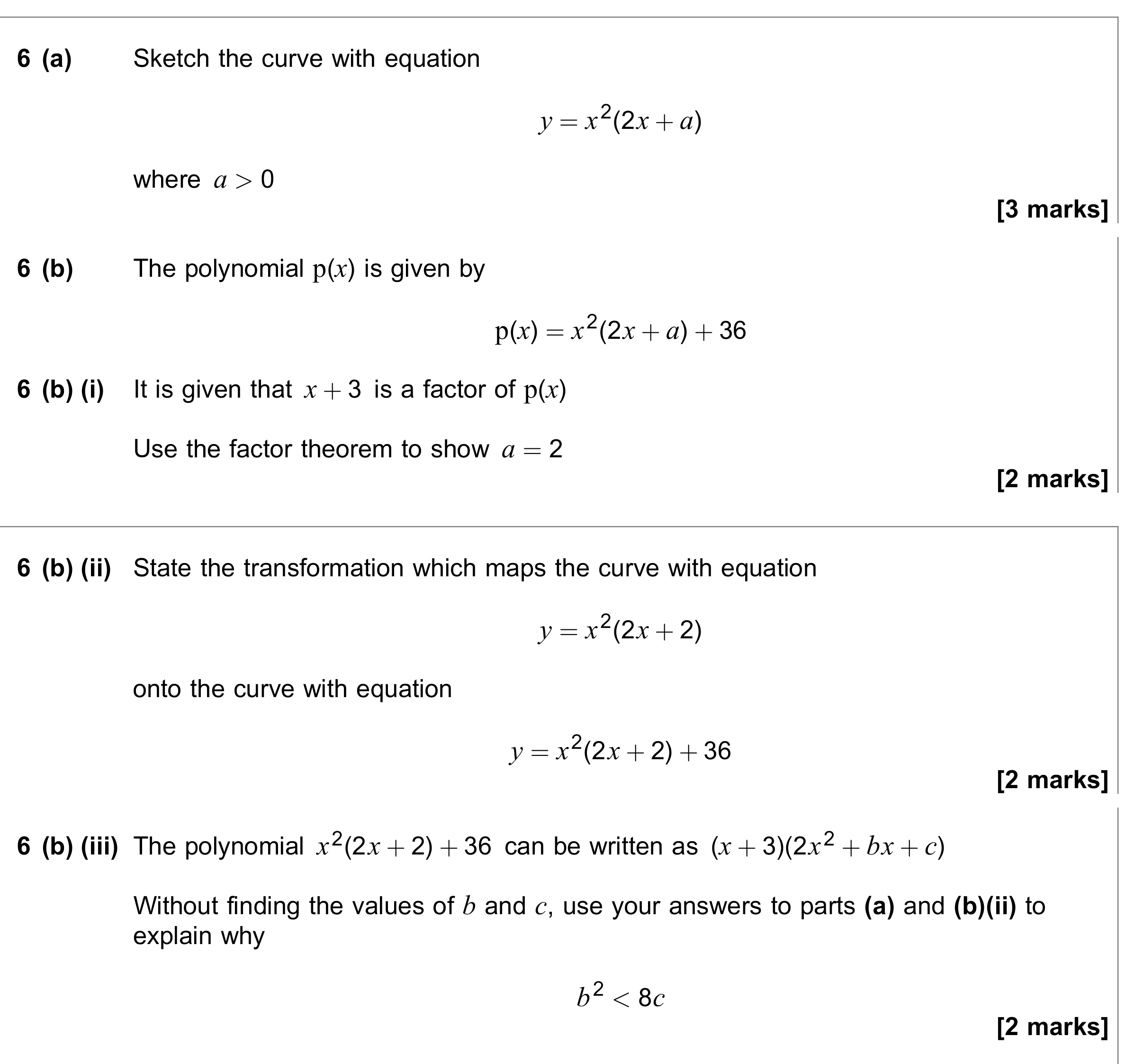 Question 6 — Factor Theorem, Graph Transformations — AQA June 2023