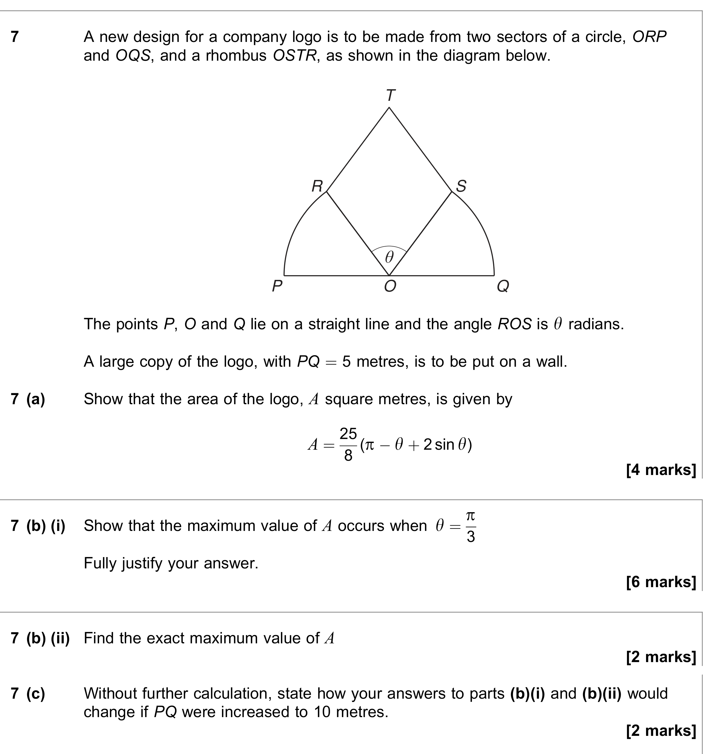 Question 7 — Arc Length, Sectors and Segments, Differentiation — AQA June 2023