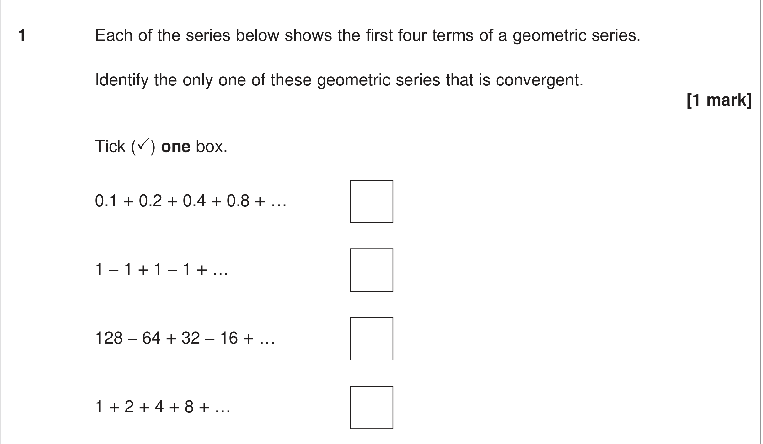 Question 1 — Geometric Sequences and Series — AQA June 2024