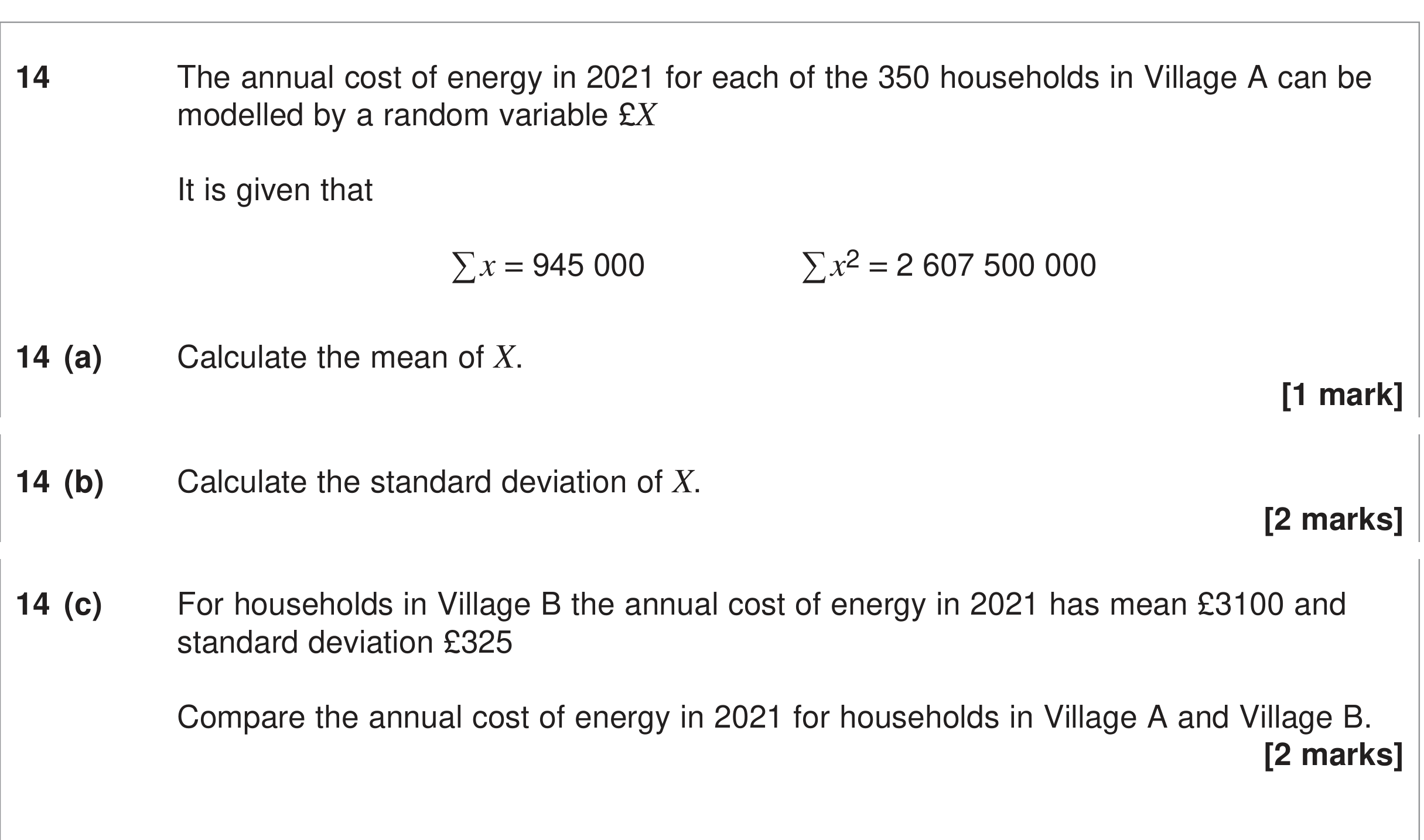 Question 14 — Mean, Variance and Standard Deviation — AQA June 2024