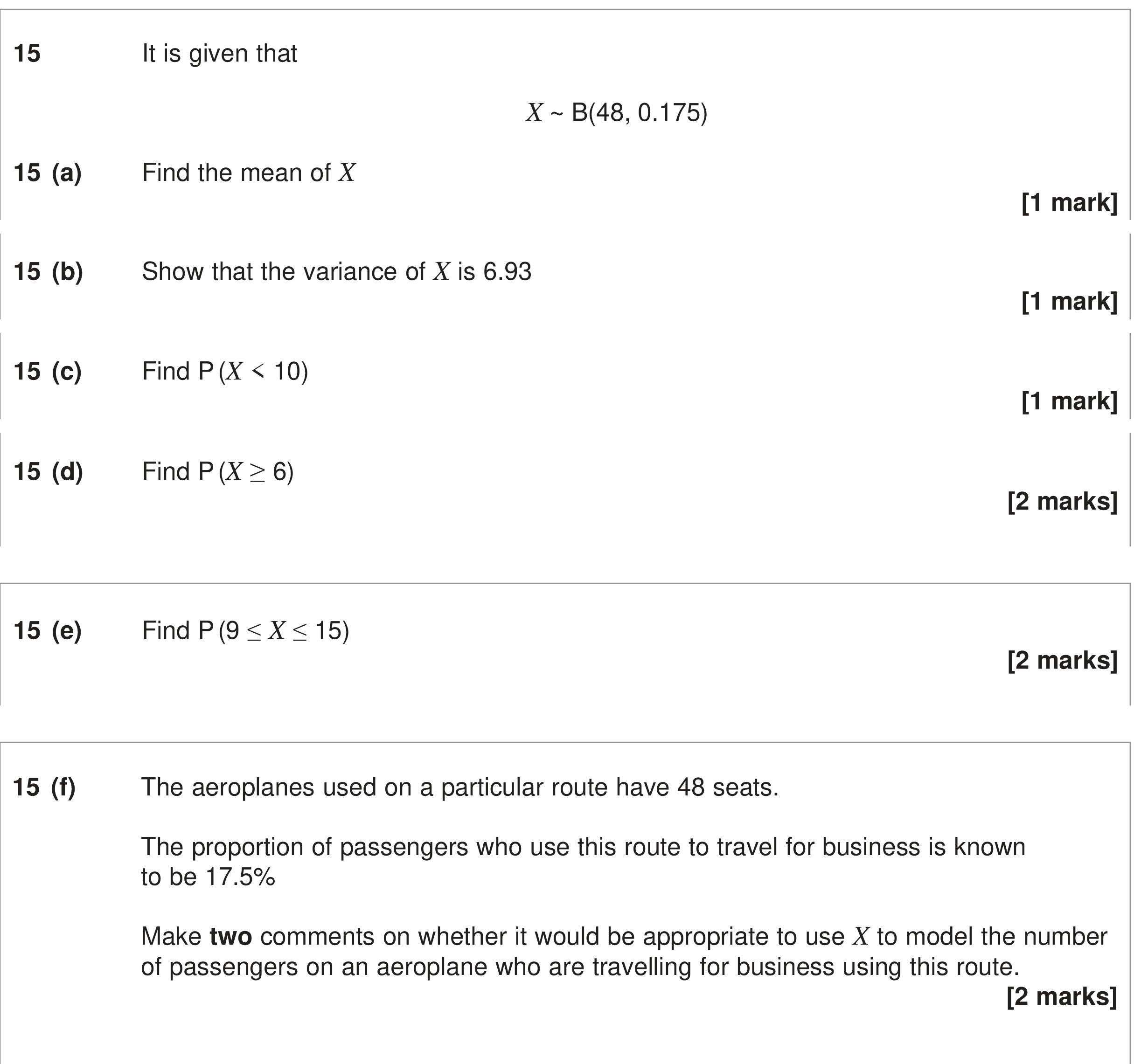 Question 15 — Binomial Distribution — AQA June 2024