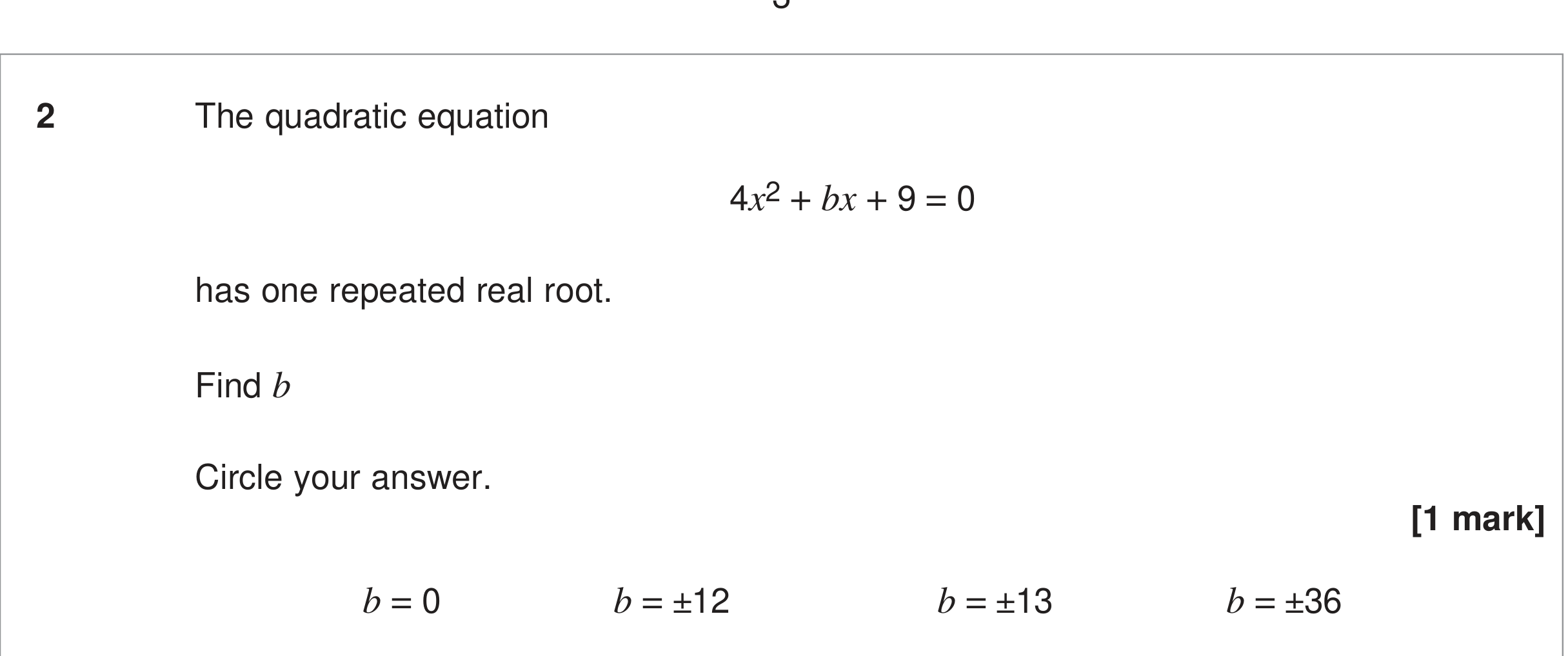 Question 2 — Quadratics — AQA June 2024