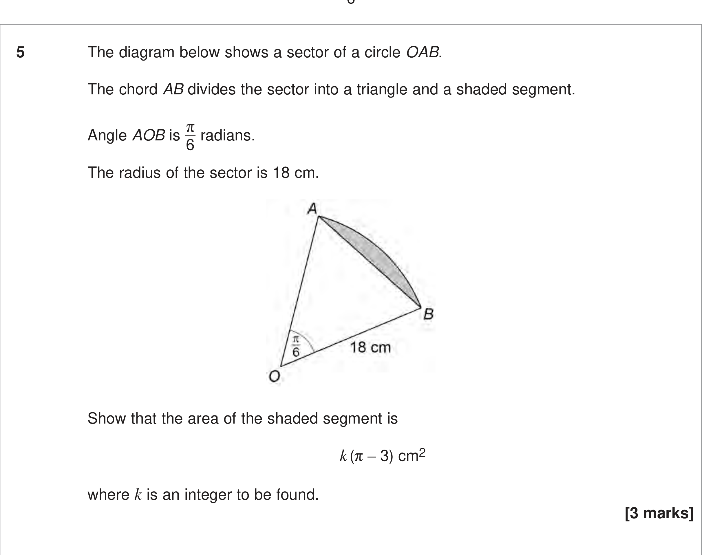 Question 5 — Arc Length, Sectors and Segments — AQA June 2024