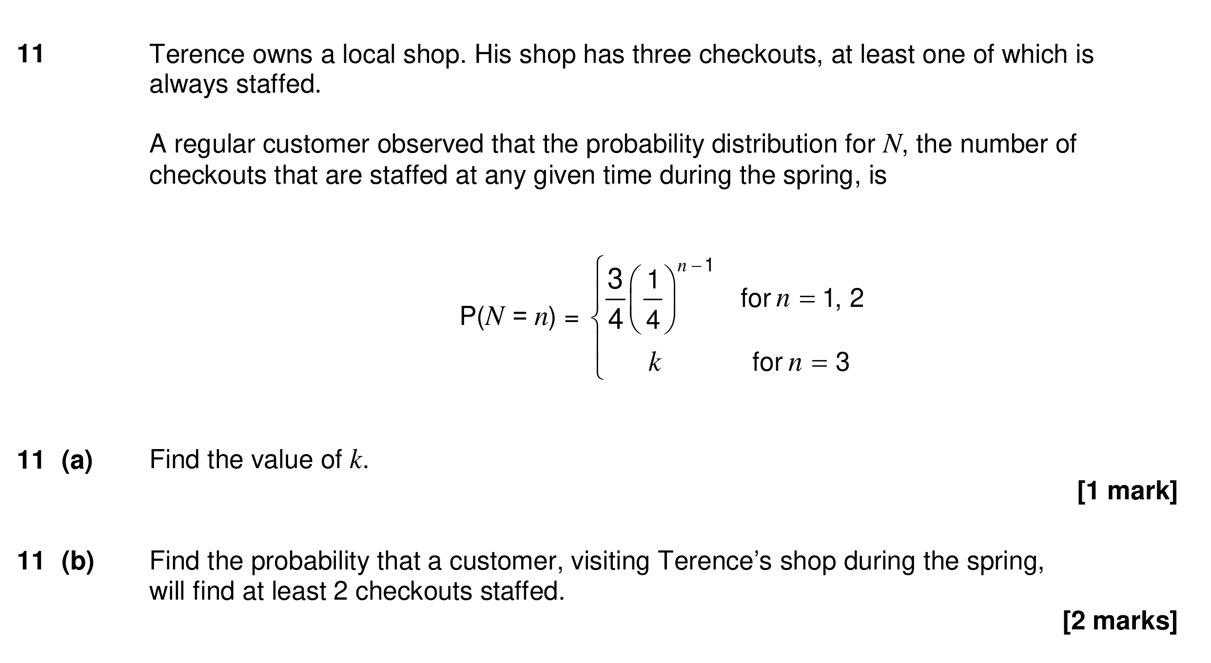Question 11 — Probability Distribution — AQA Specimen