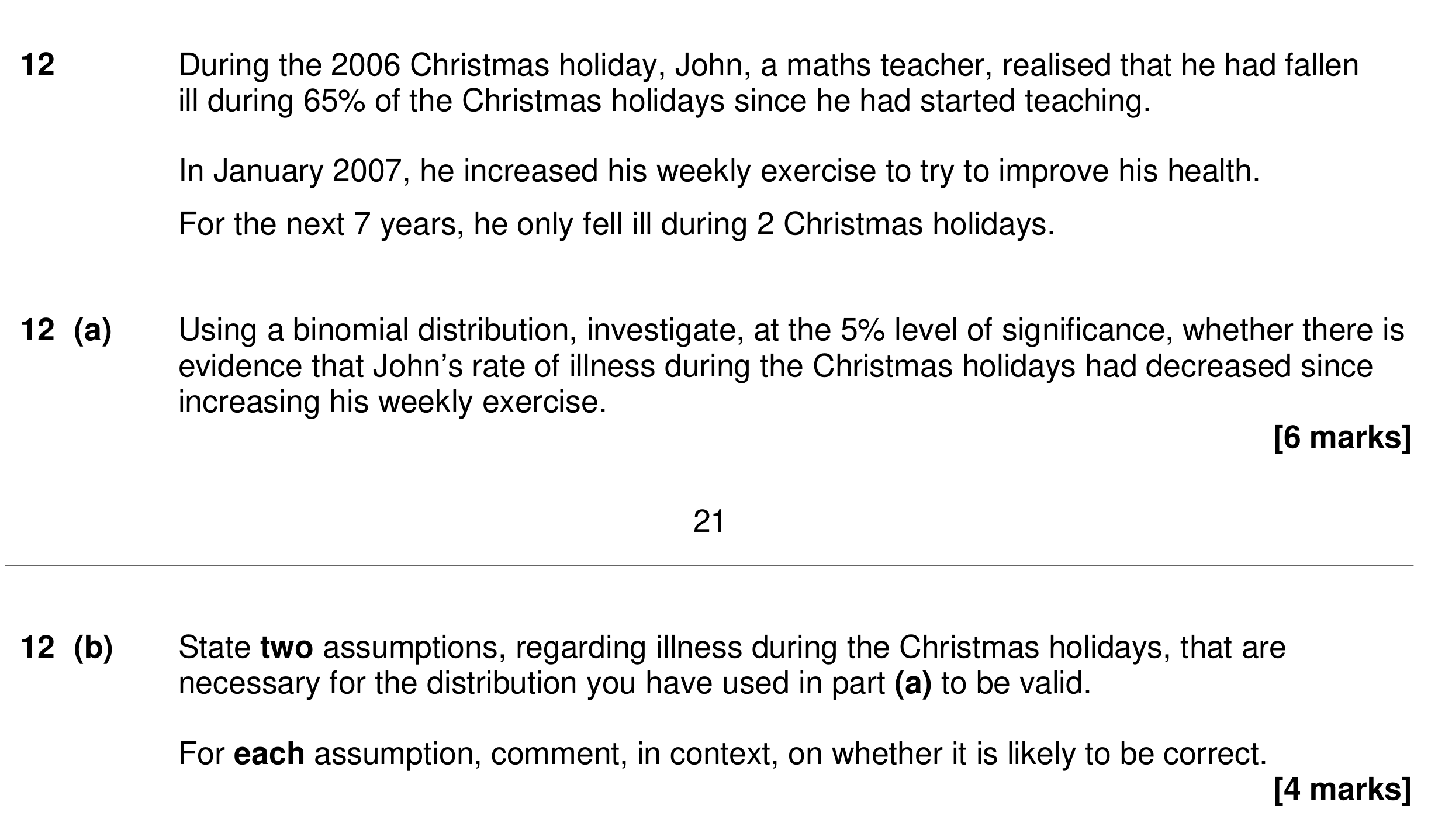Question 12 — Hypothesis Testing — AQA Specimen