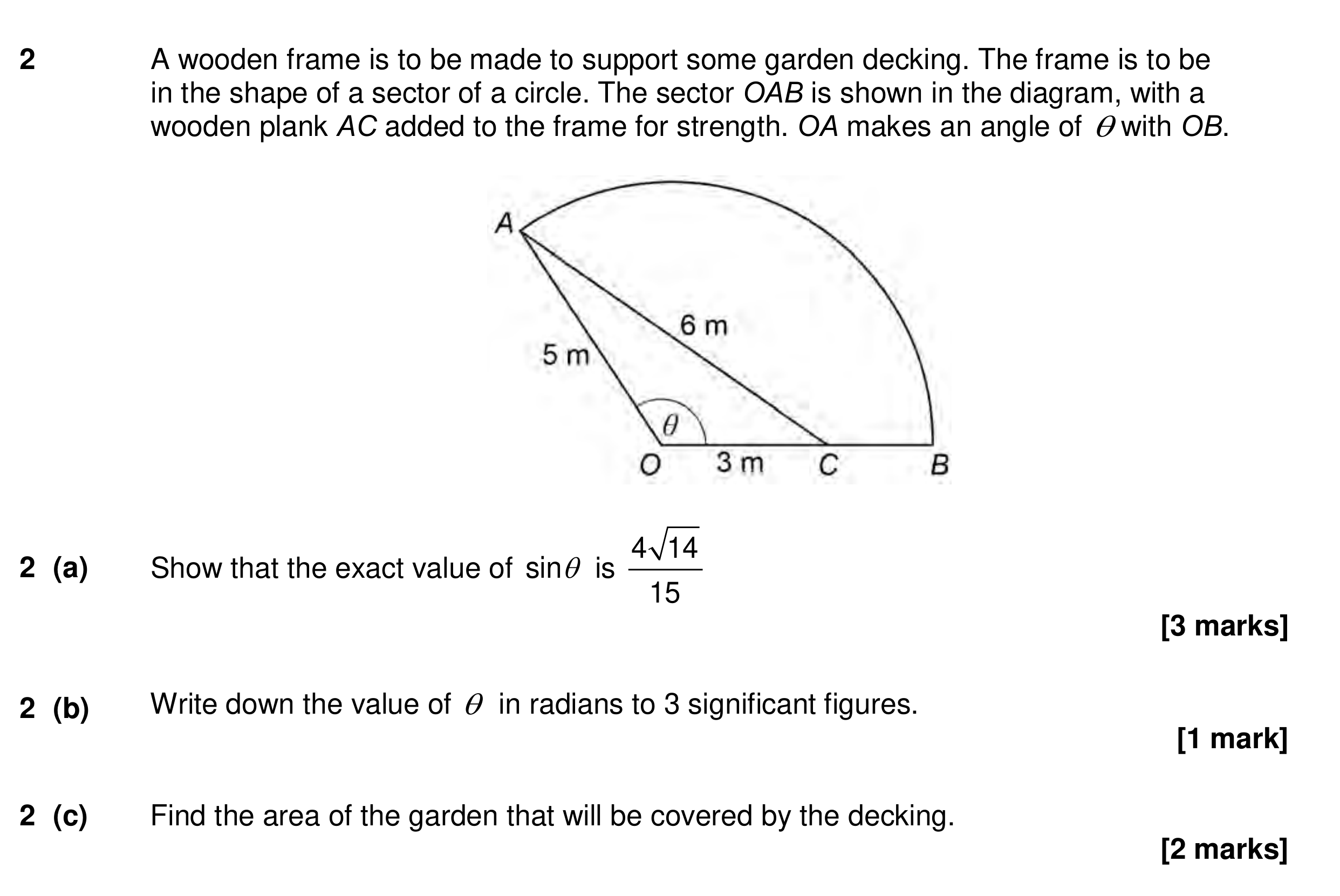 Question 2 — Arc Length, Sectors and Segments — AQA Specimen