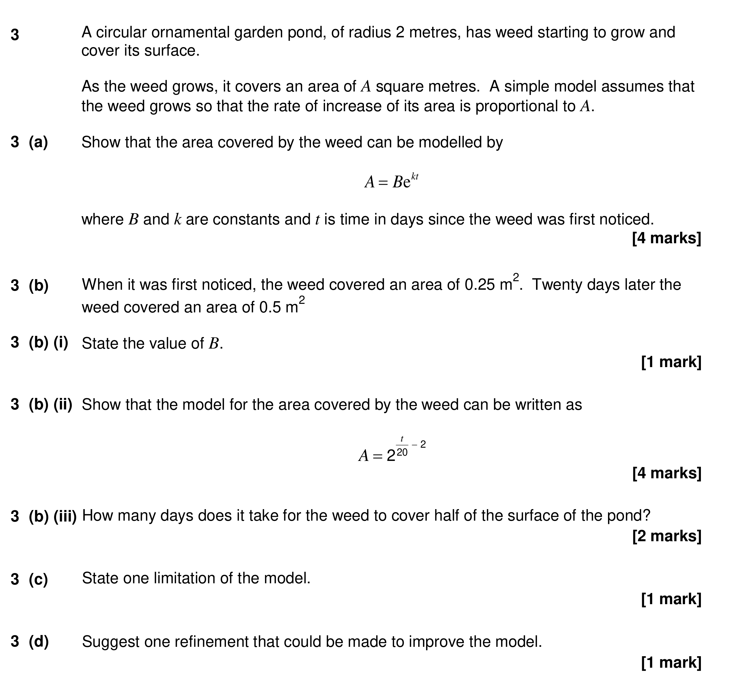 Question 3 — Exponentials, Rates of Change, Differential Equations — AQA Specimen