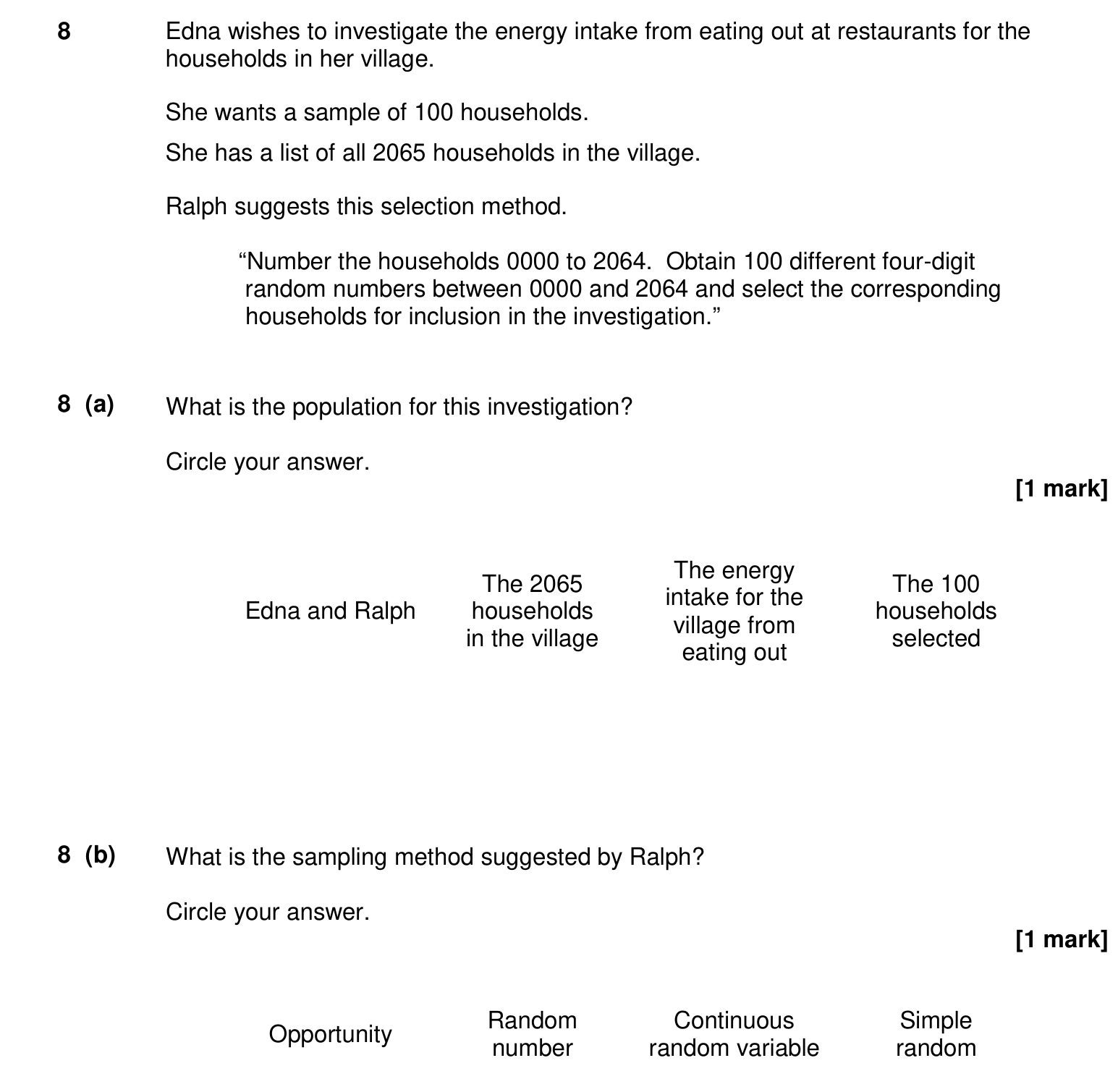 Question 8 — Sampling — AQA Specimen
