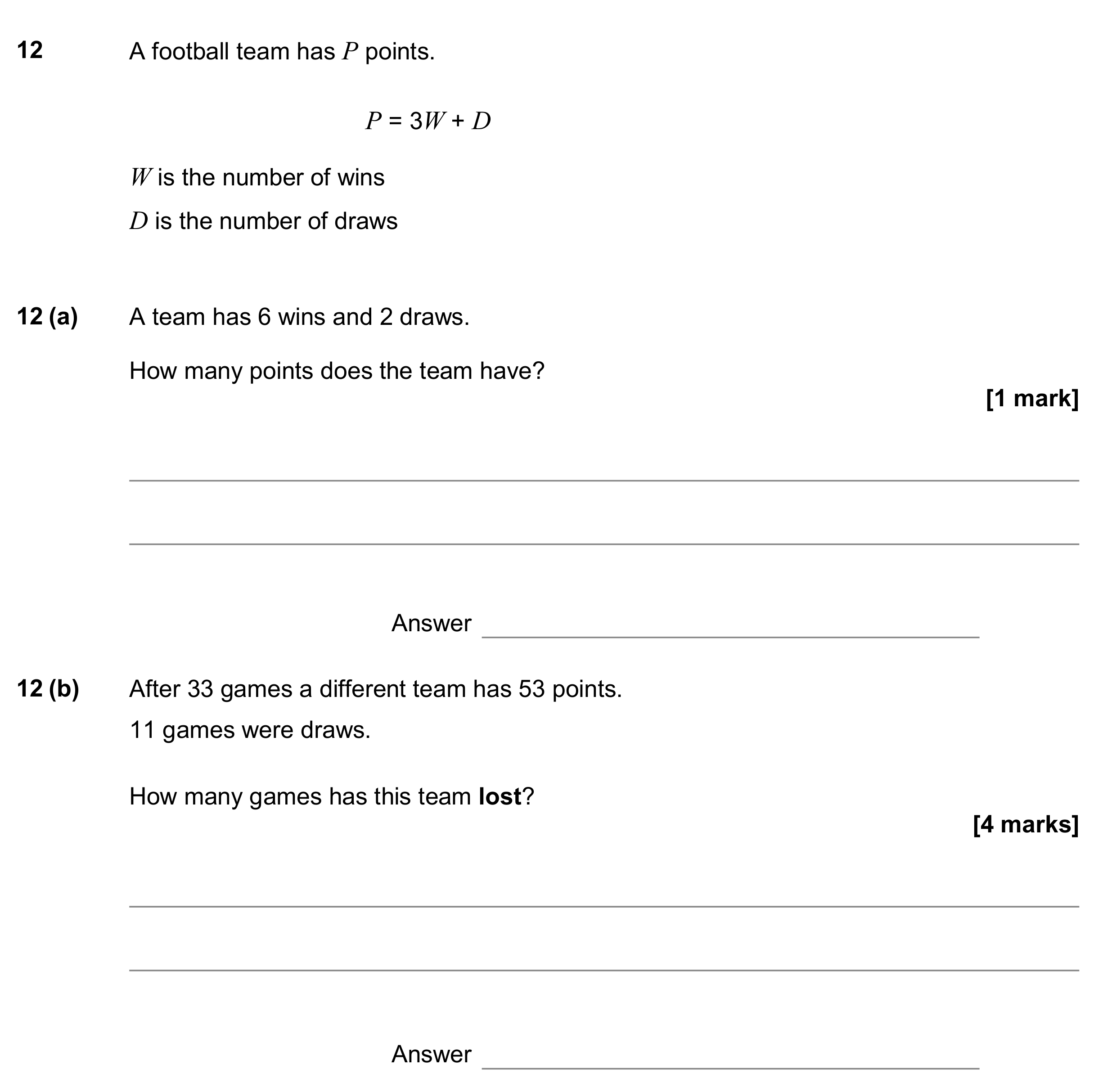 Question 12 — Formulae — AQA GCSE June 2017