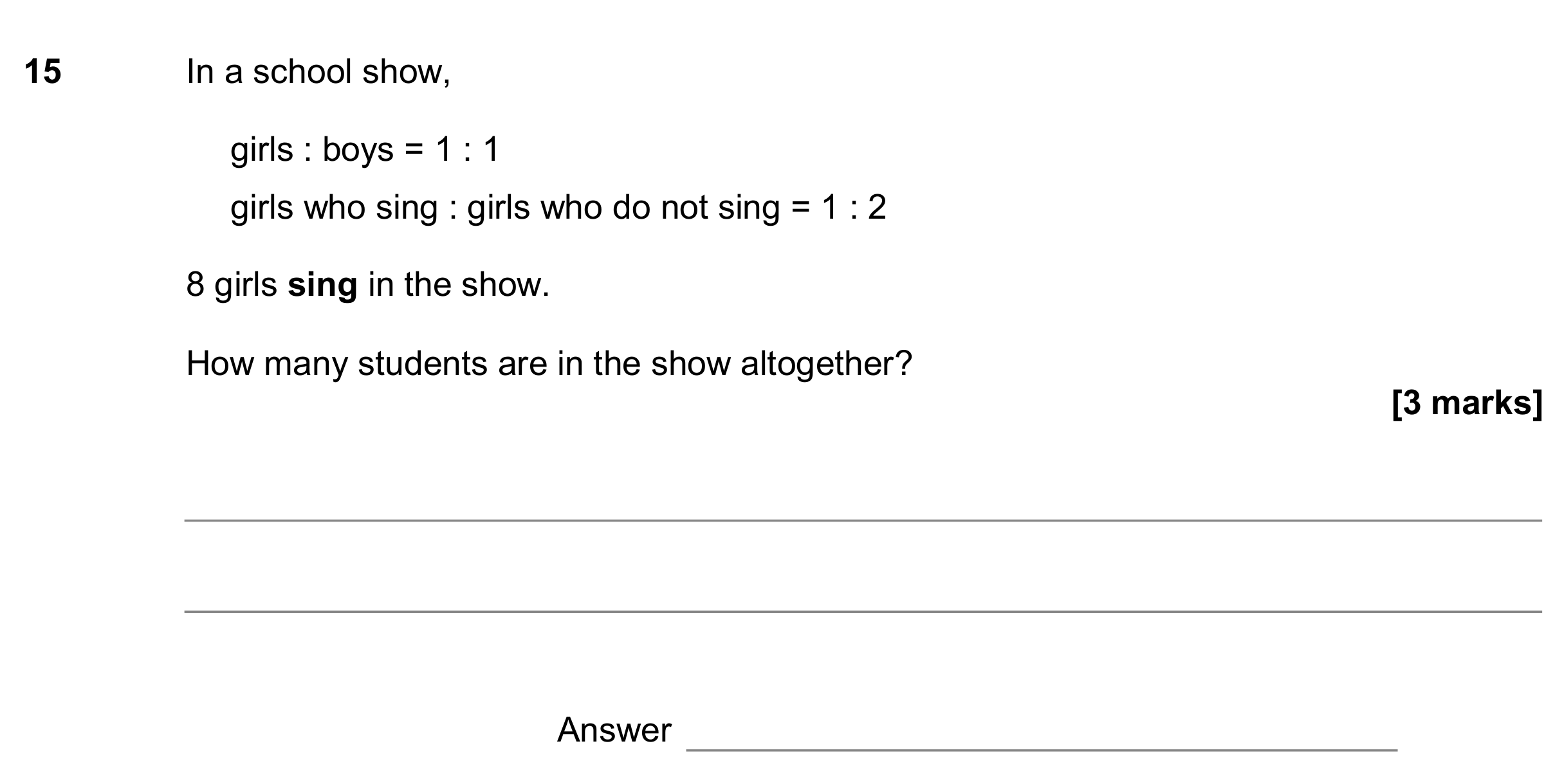 Question 15 — Ratios — AQA GCSE June 2017
