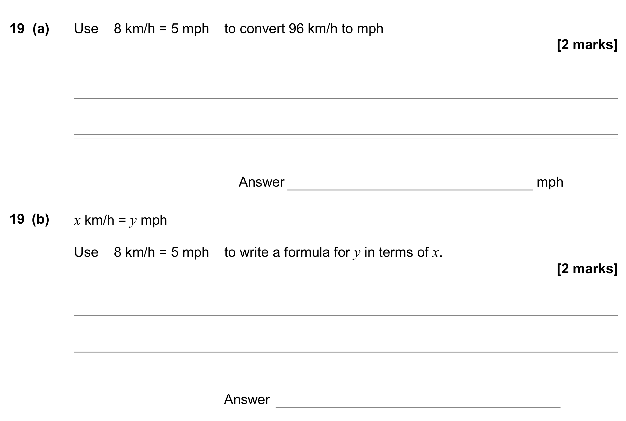 Question 19 — Unit Conversions — AQA GCSE June 2017