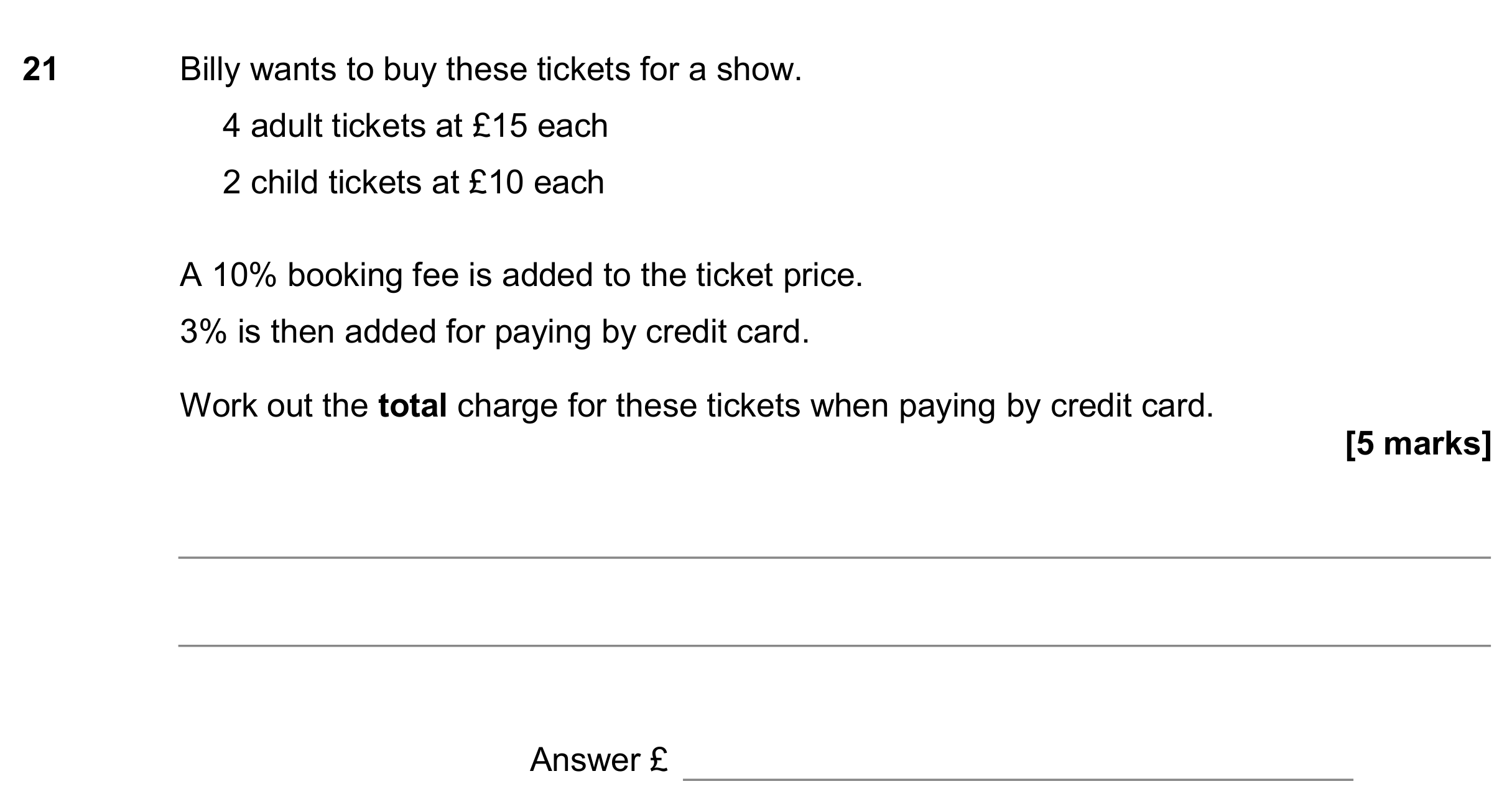 Question 21 — Percentages — AQA GCSE June 2017