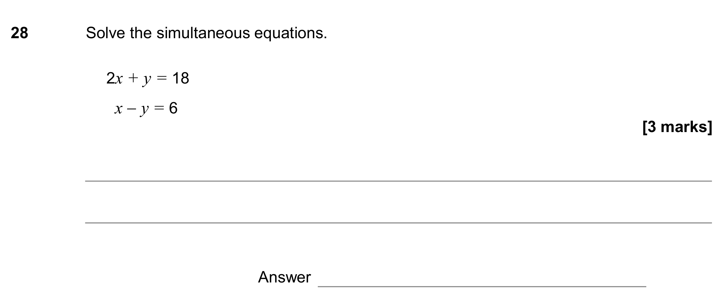 Question 28 — Simultaneous Equations — AQA GCSE June 2017