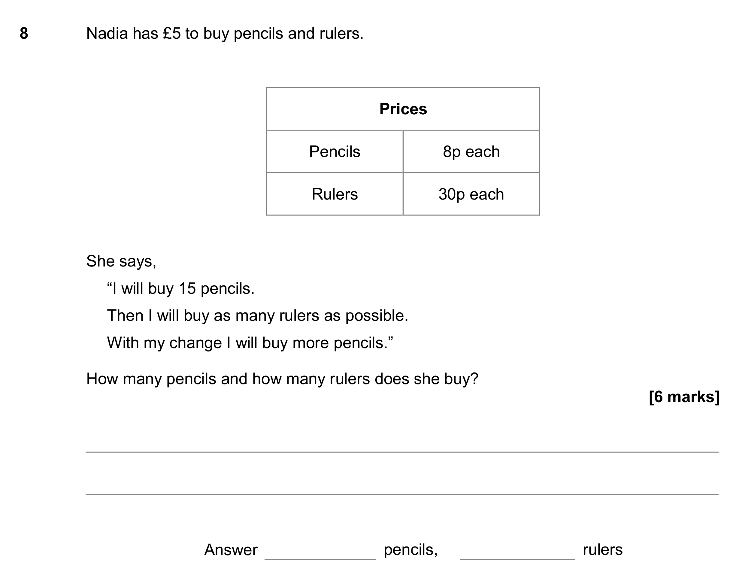 Question 8 — Money Problems — AQA GCSE June 2017