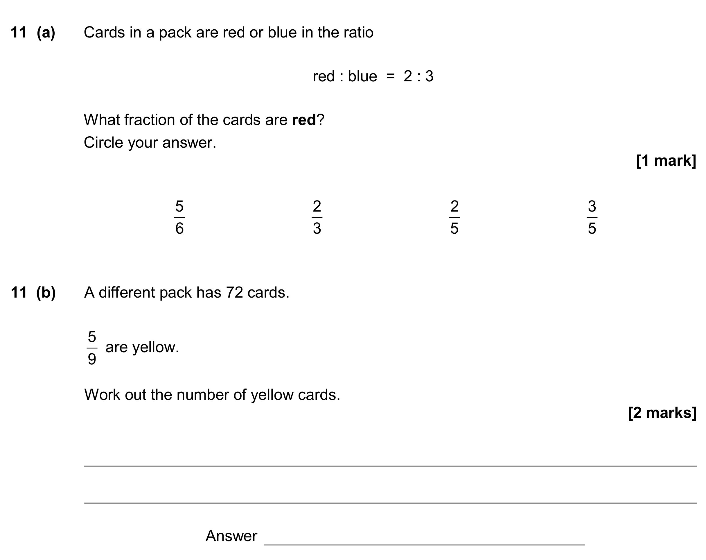 Question 11 — Ratios, Fractions — AQA GCSE November 2017