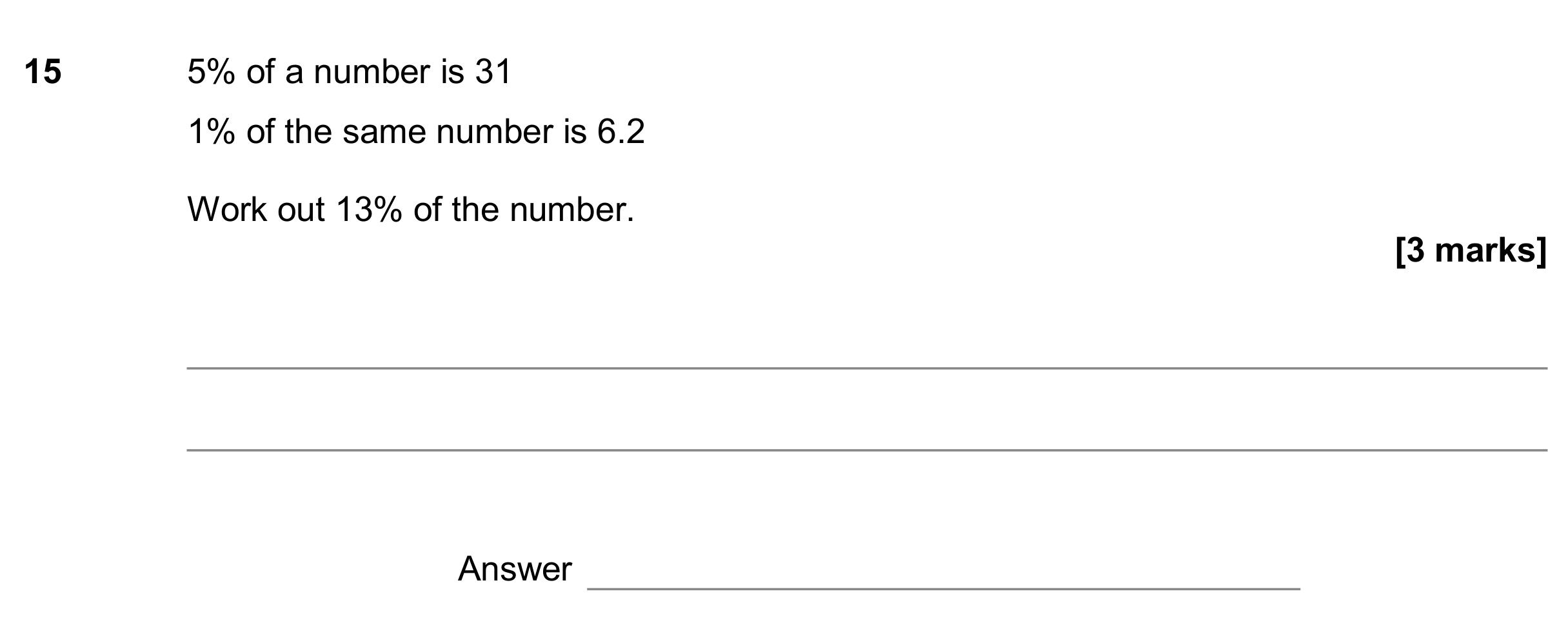 Question 15 — Percentages — AQA GCSE November 2017