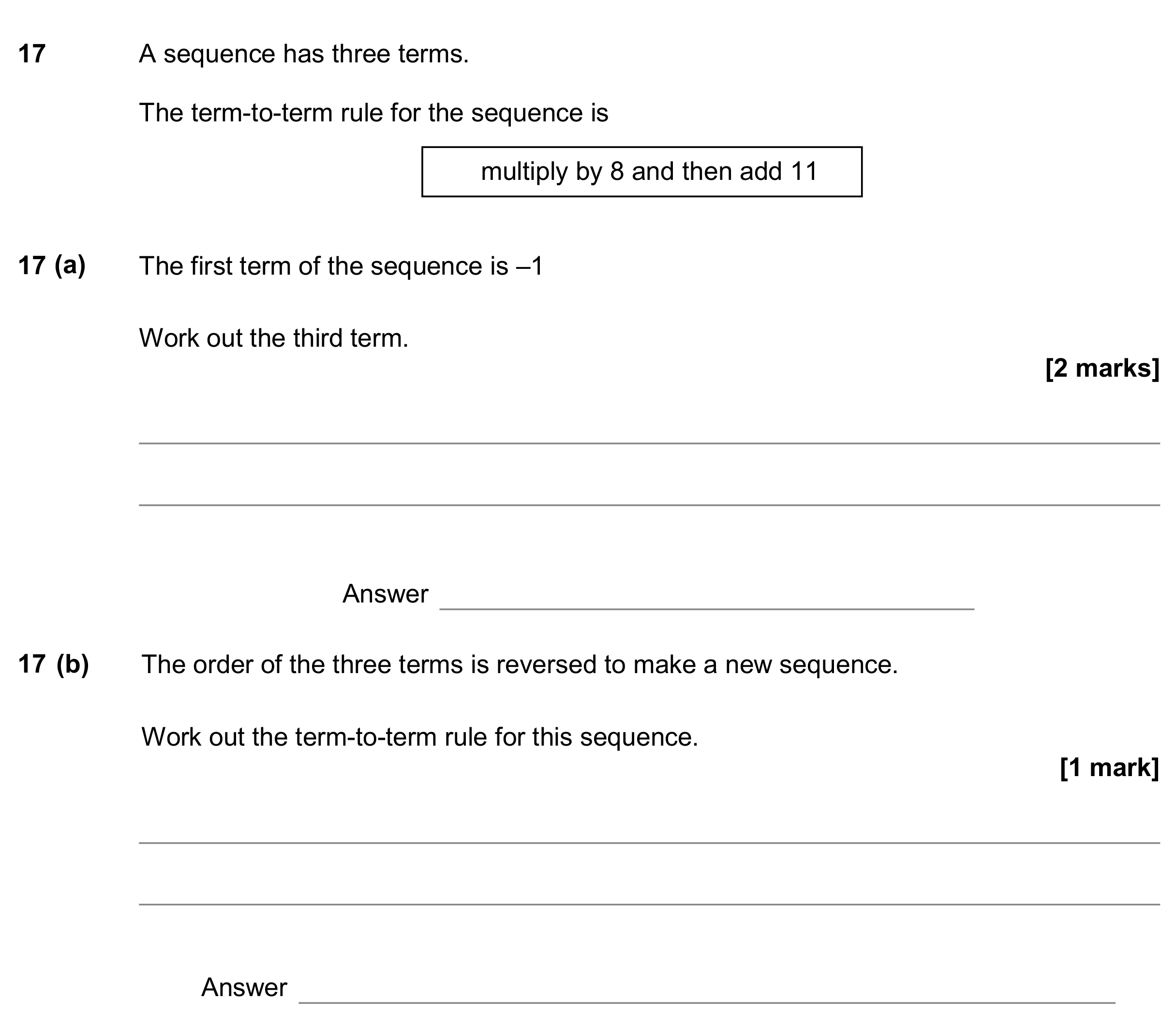 Question 17 — Sequences — AQA GCSE November 2017