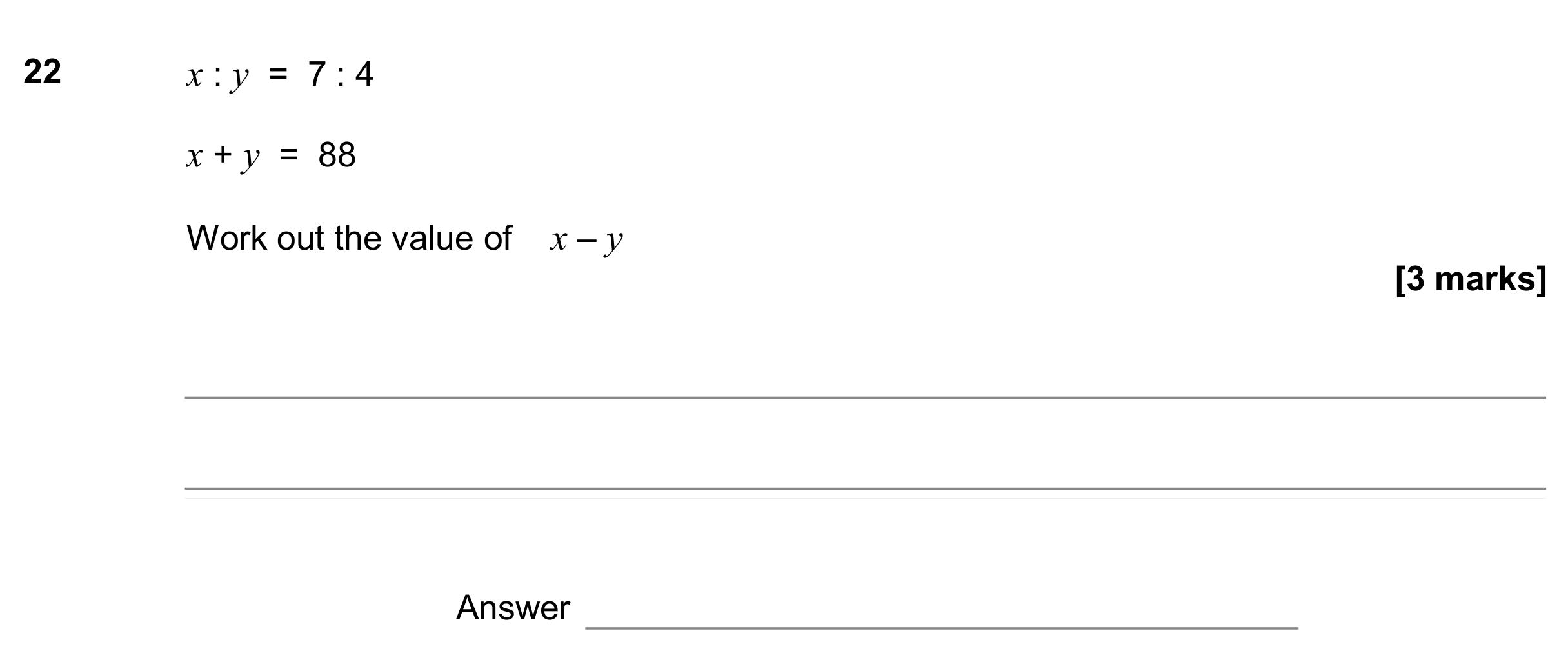 Question 22 — Ratios — AQA GCSE November 2017