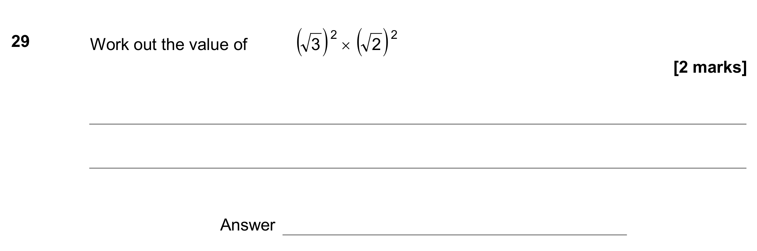 Question 29 — Surds — AQA GCSE November 2017