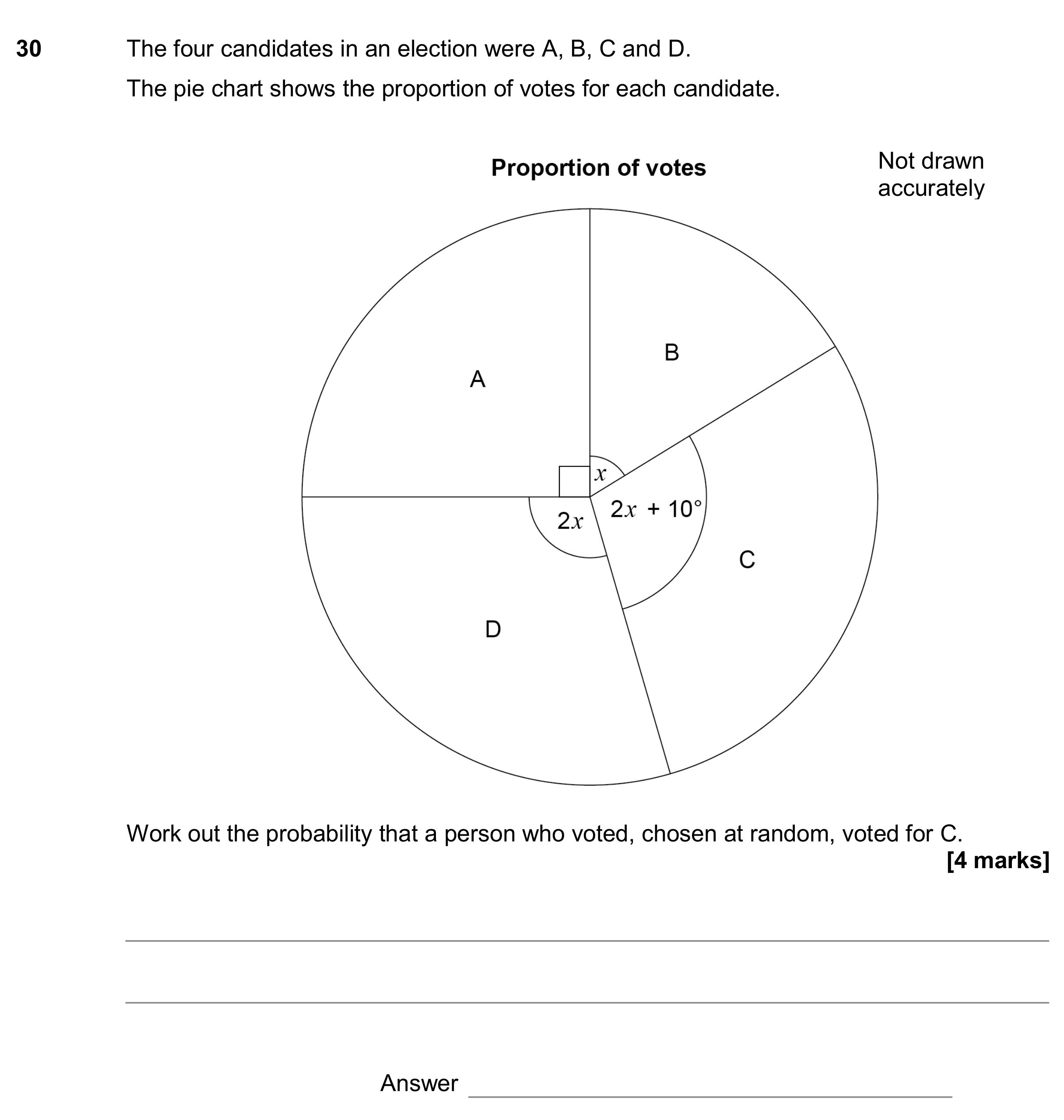 Question 30 — Pie Chart, Probability — AQA GCSE November 2017