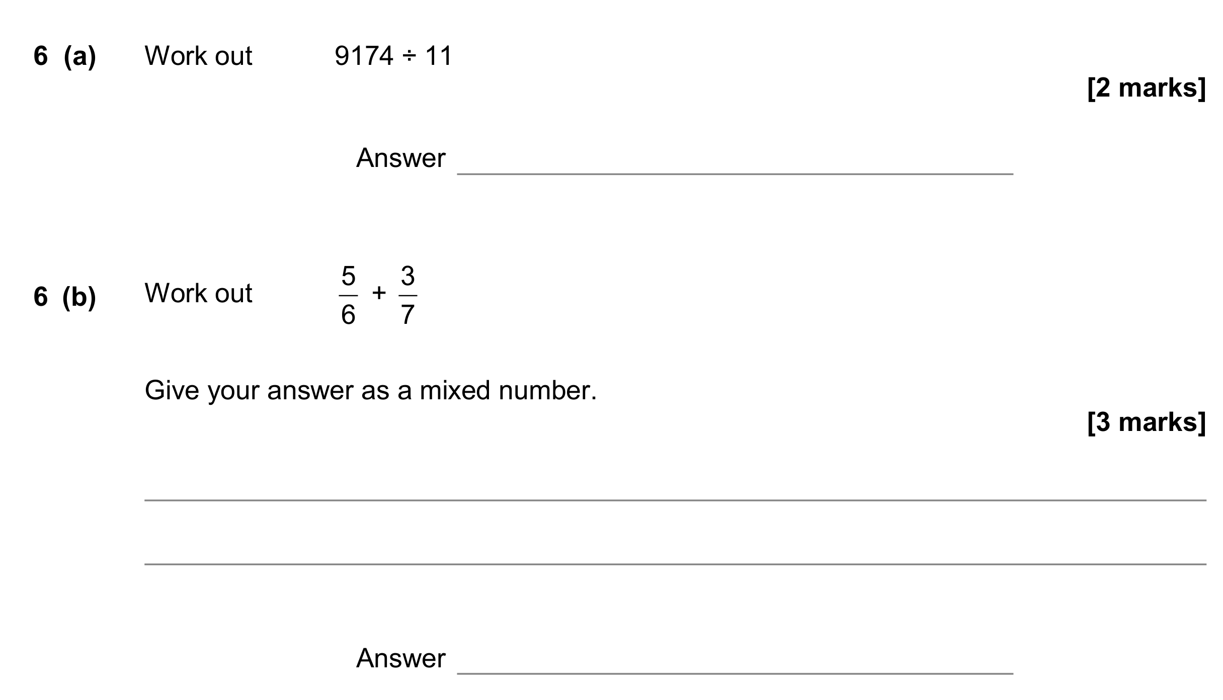 Question 6 — Division, Fractions — AQA GCSE November 2017