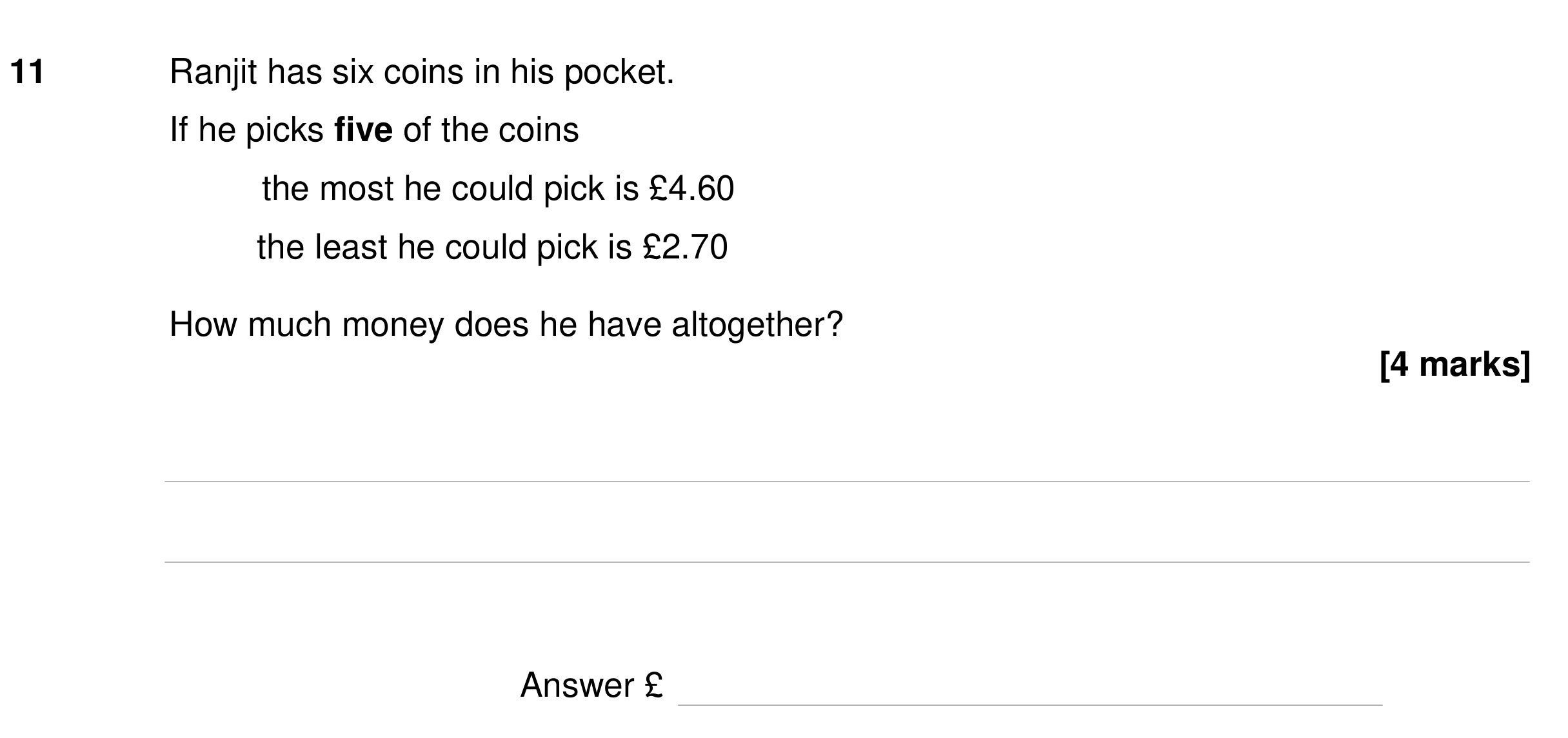 Question 11 — Money Problems — AQA GCSE Specimen