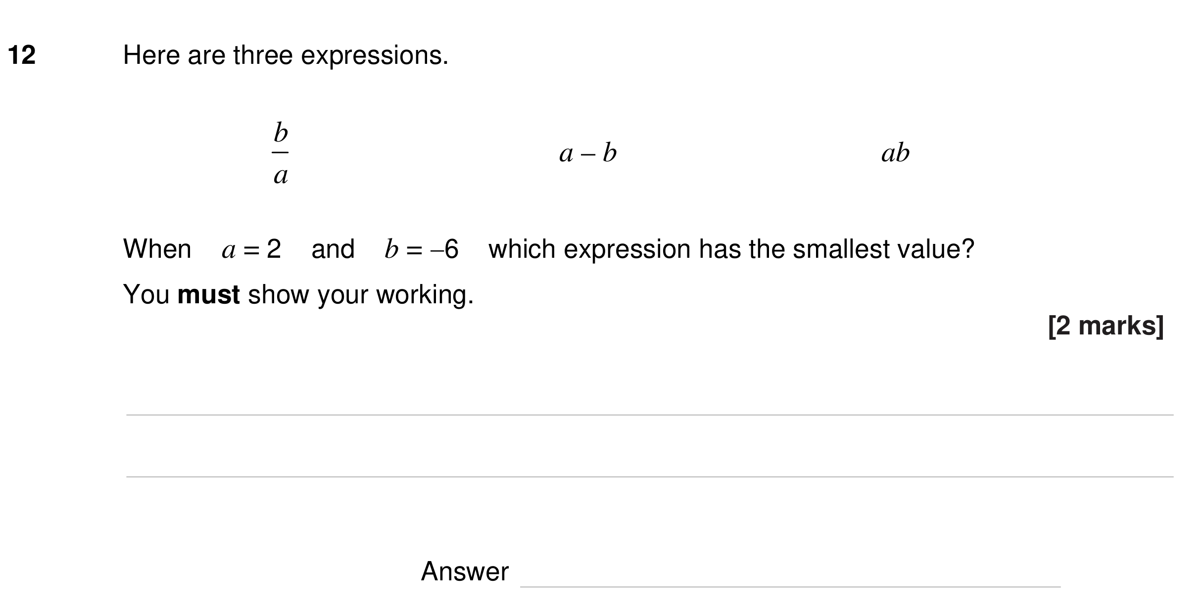 Question 12 — Formulae — AQA GCSE Specimen