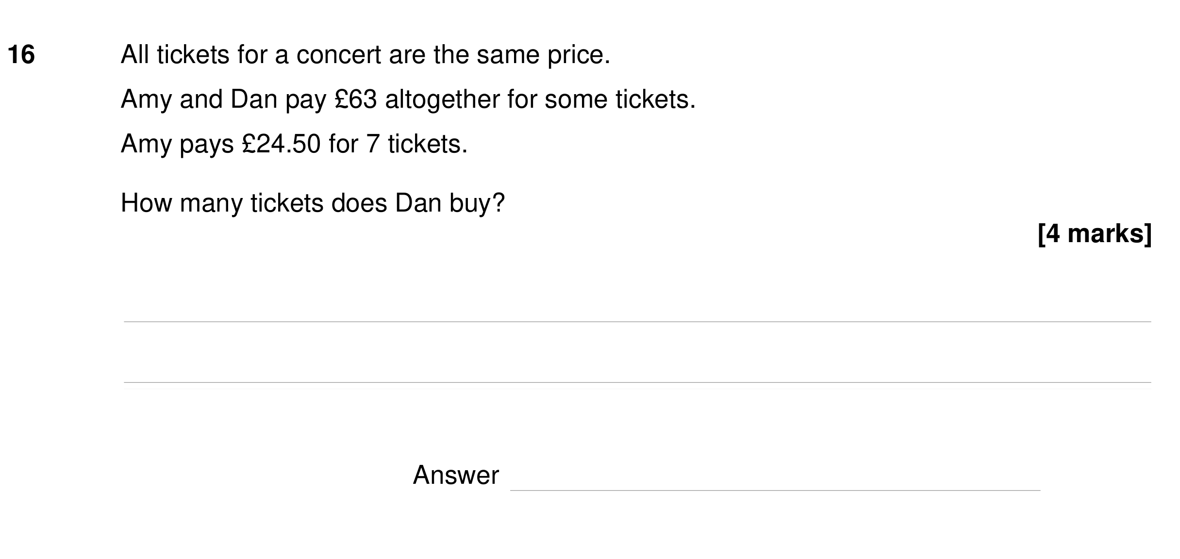 Question 16 — Money Problems — AQA GCSE Specimen