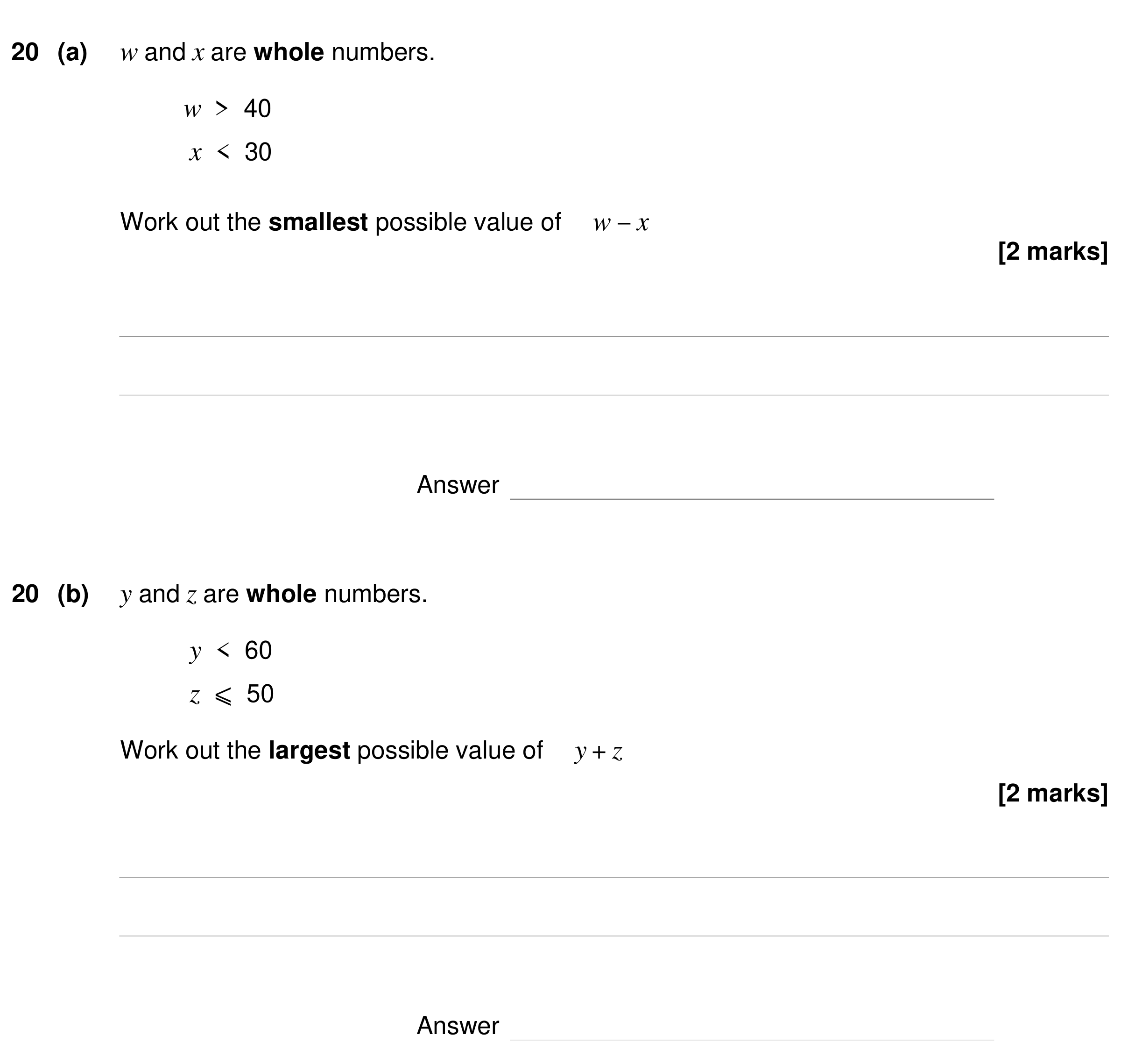 Question 20 — Inequalities — AQA GCSE Specimen